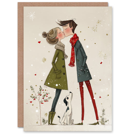 Christmas Card So In Love Kissing Couple Romantic Dog Parents