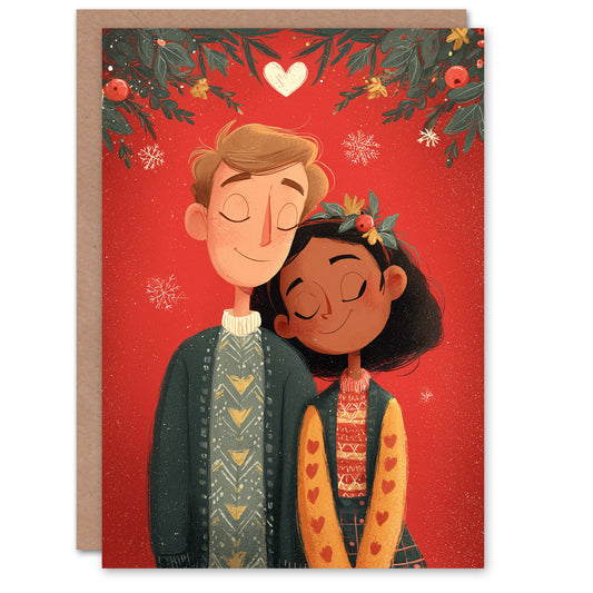 Christmas Card So In Love Cute Couple Under Festive Decorations