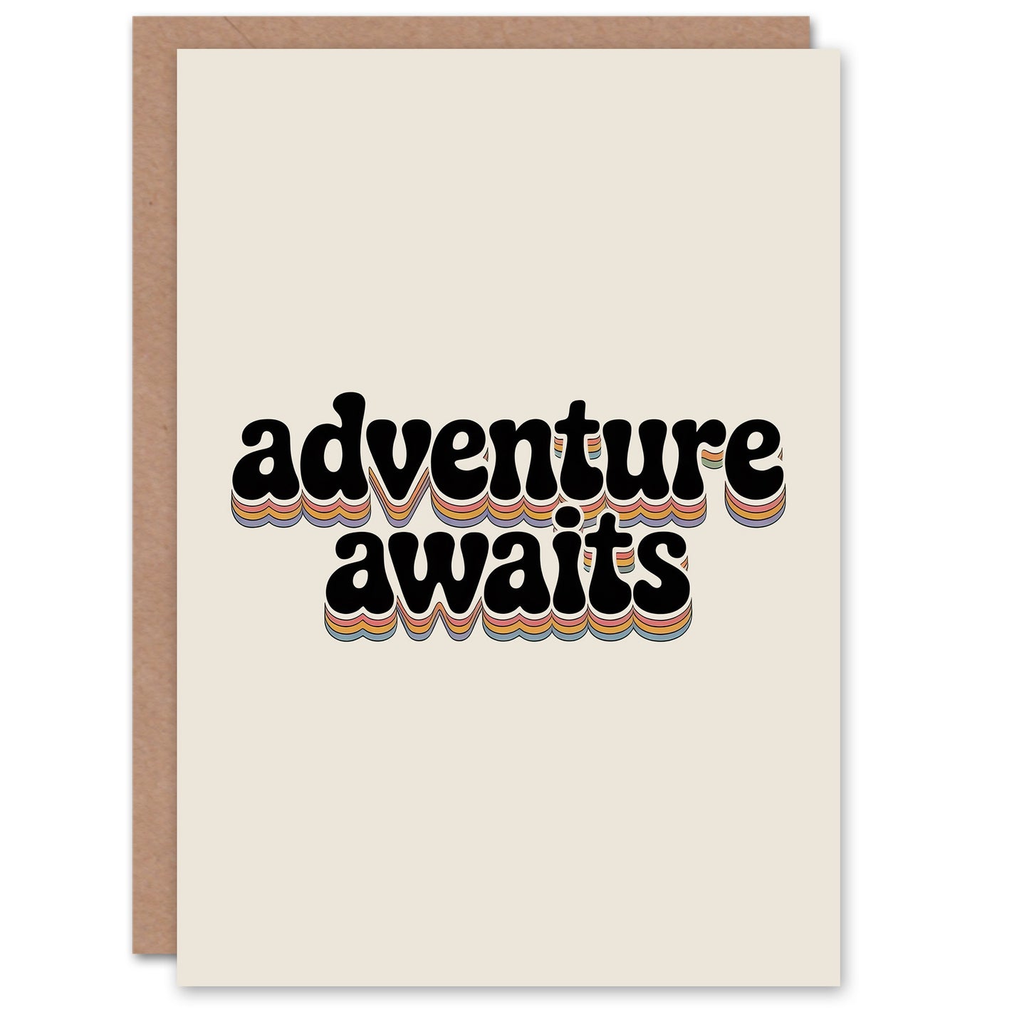 Adventure Awaits Retro Rainbow Font Typography Leaving Greeting Card