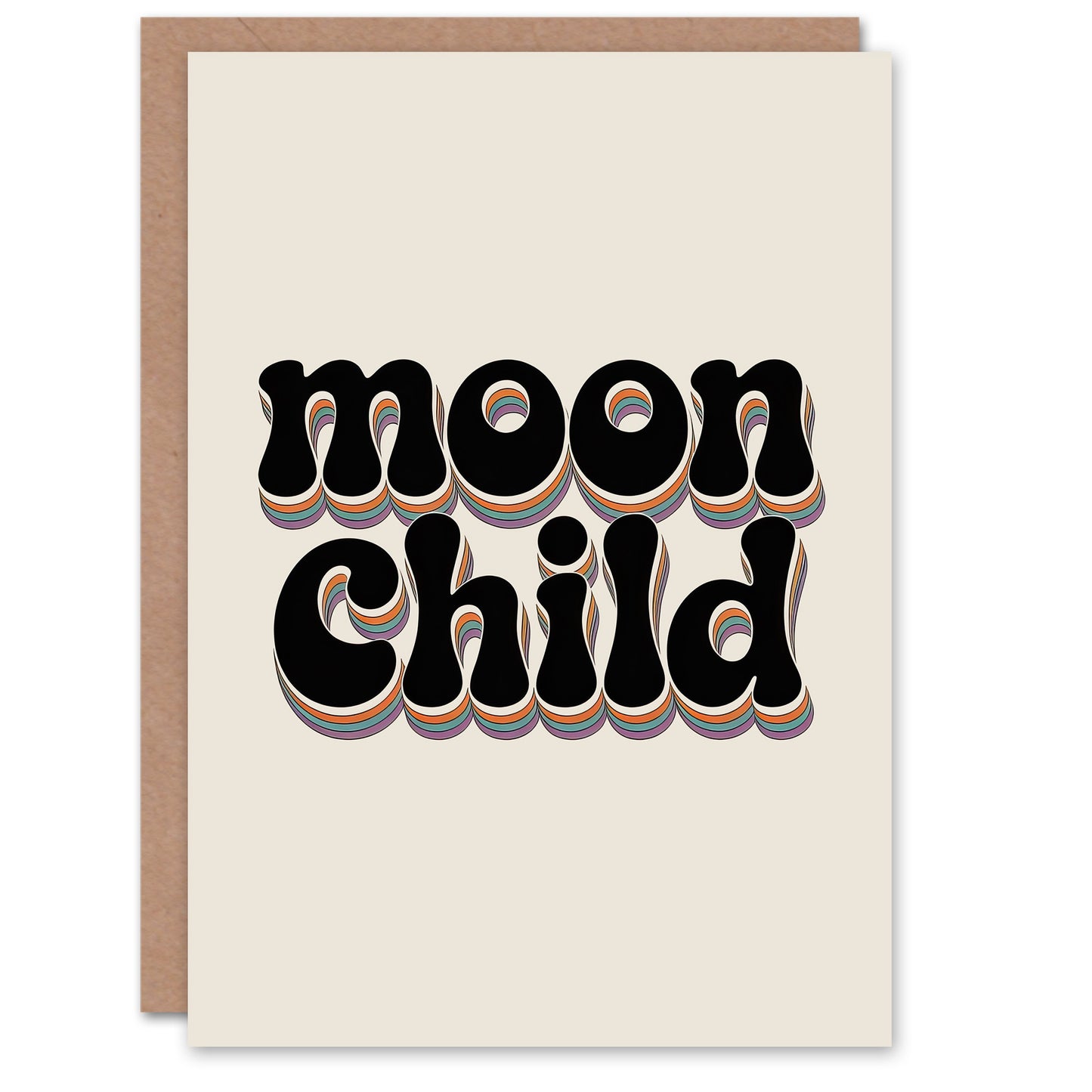 Moon Child Retro Rainbow Font Typography Greeting Card