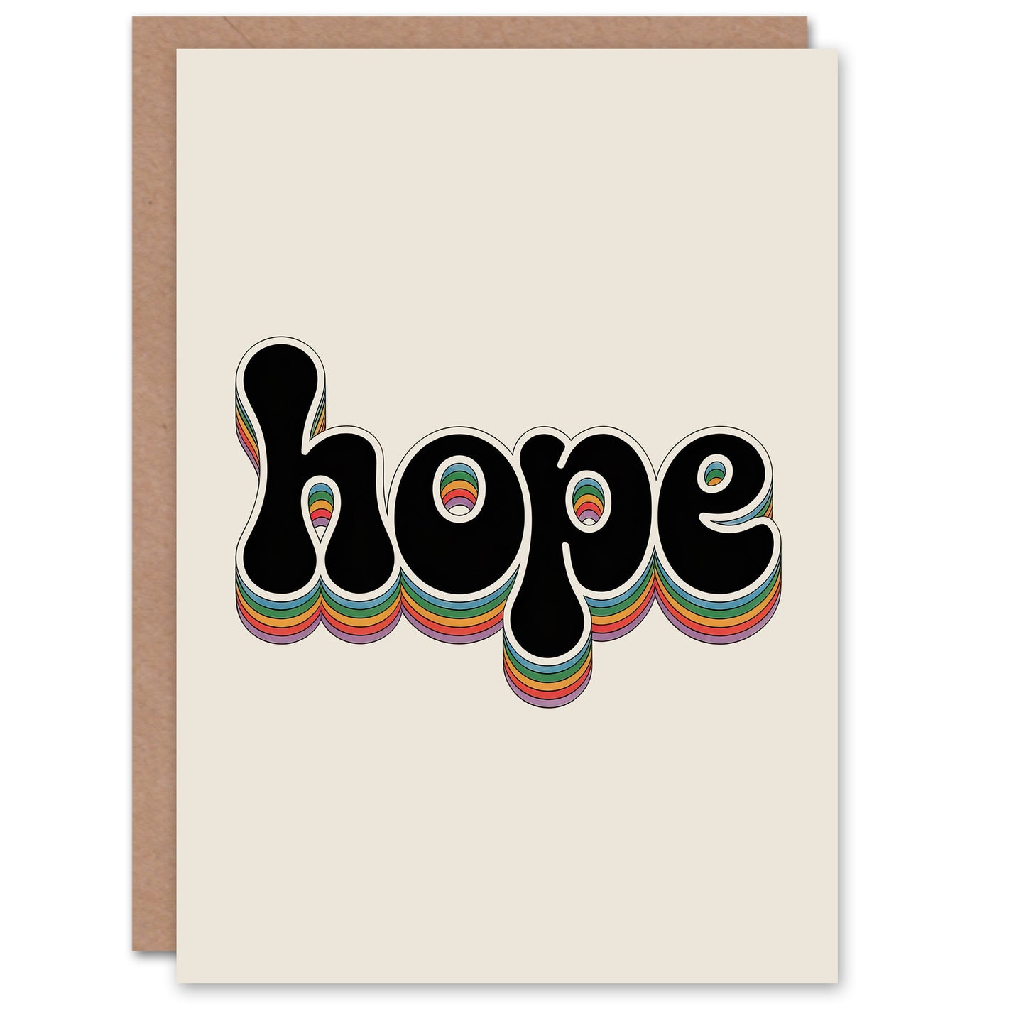 Hope Colourful Retro Rainbow Font Typography Good Luck Greeting Card