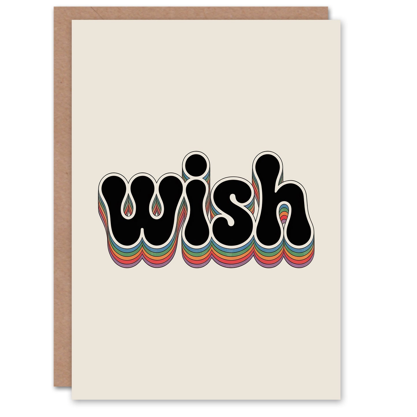 Wish Colourful Retro Rainbow Font Typography Good Luck Greeting Card