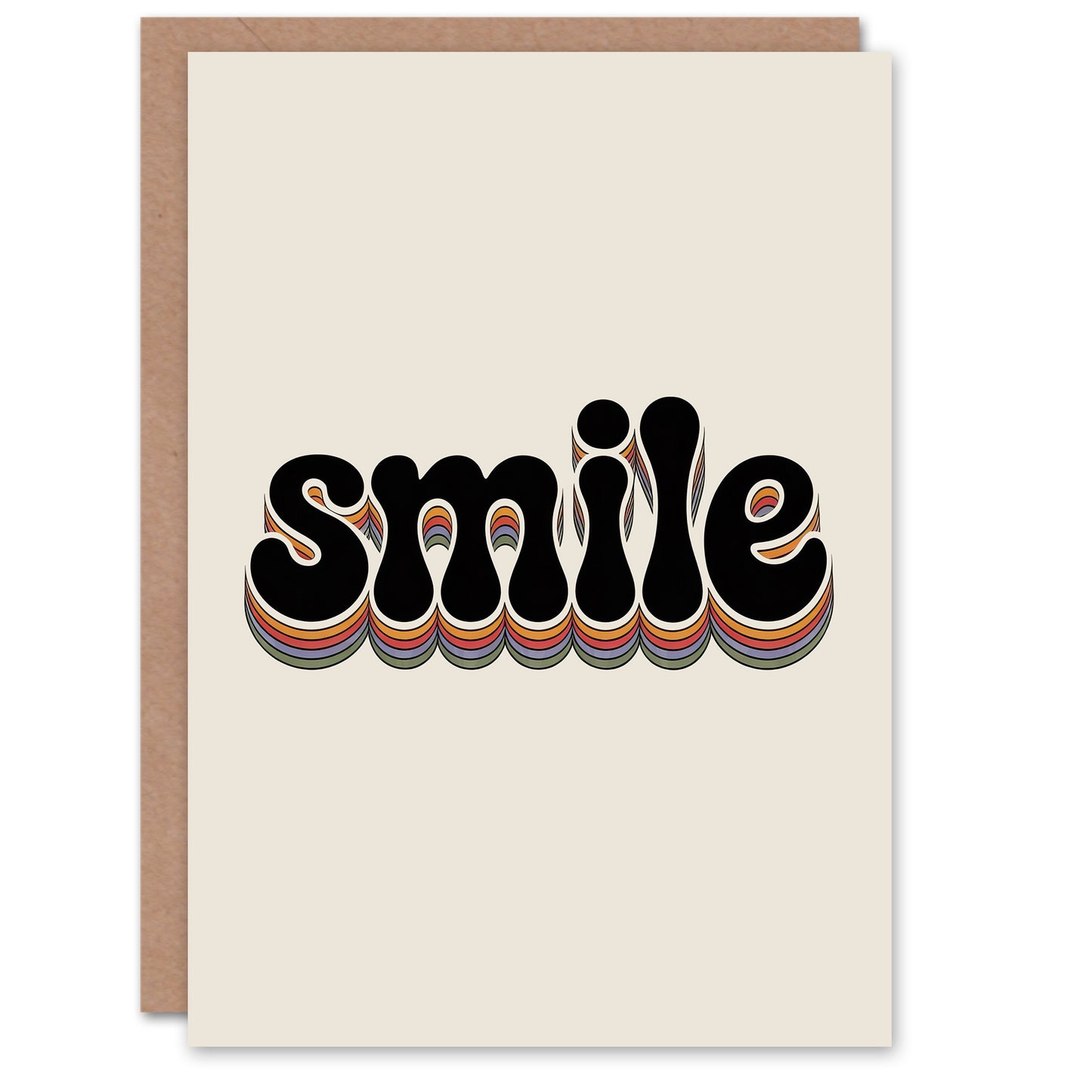 Smile Colourful Retro Rainbow Font Typography Thinking Of You Greeting Card
