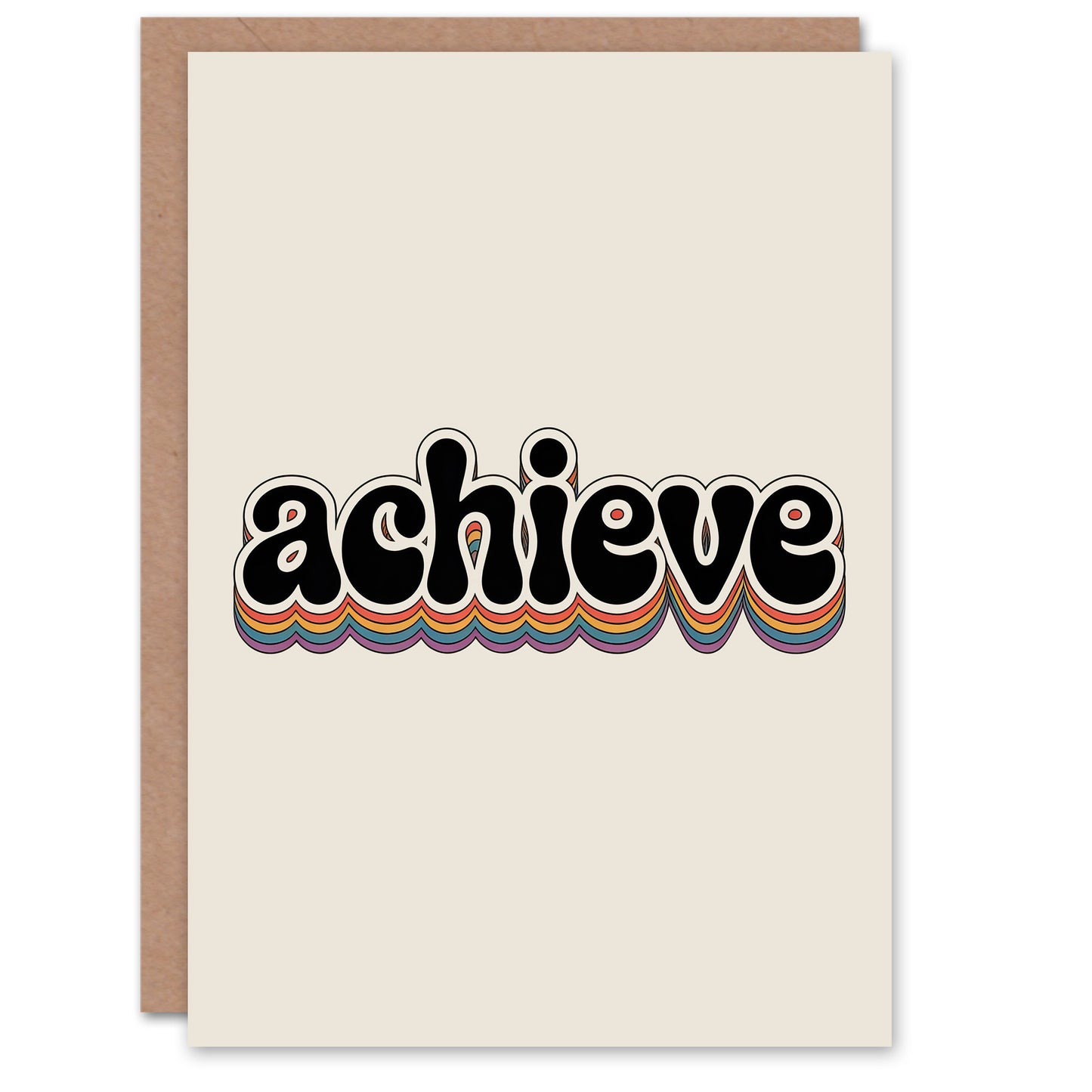 Achieve Colourful Retro Rainbow Font Typography Good Luck Greeting Card