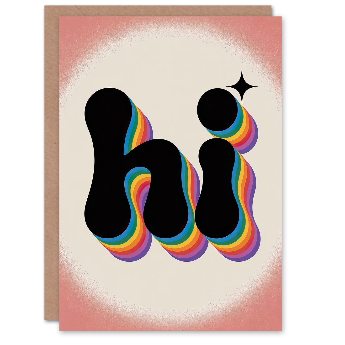 Hi Colourful Retro Rainbow Font Typography Thinking Of You Greeting Card