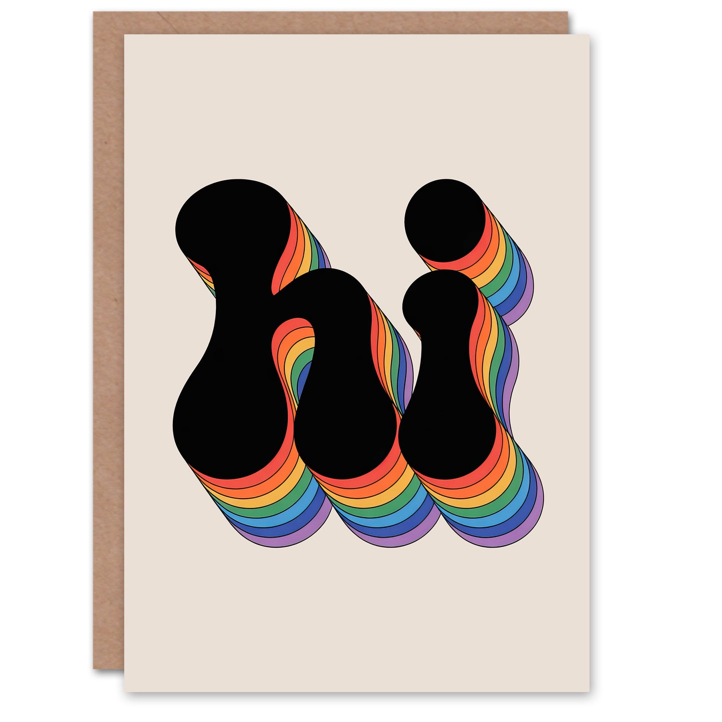 Hi Vibrant Retro Rainbow Font Typography Word Thinking Of You Greeting Card