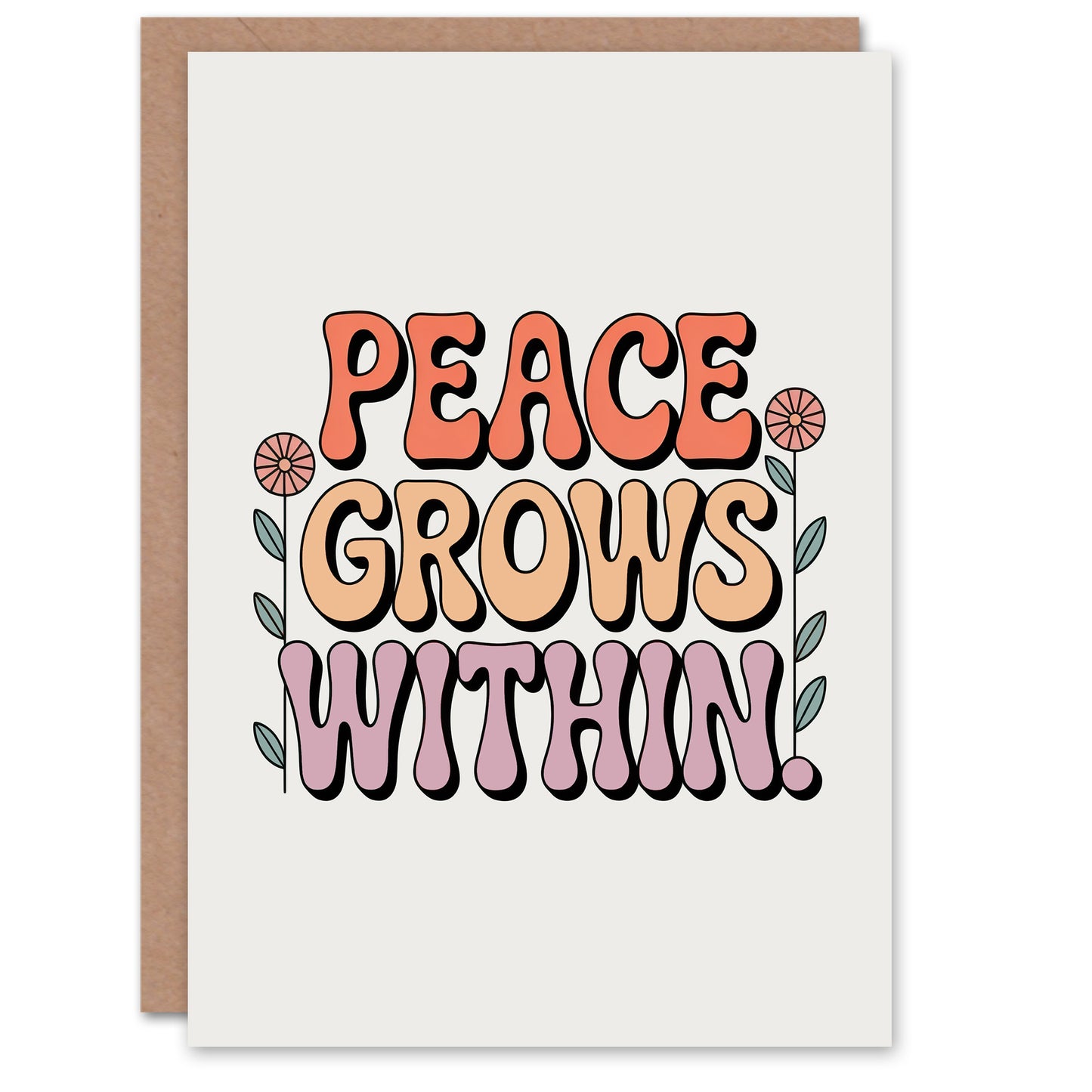 Peace Grows Within Pastel Retro Floral Typography Inspirational Greeting Card