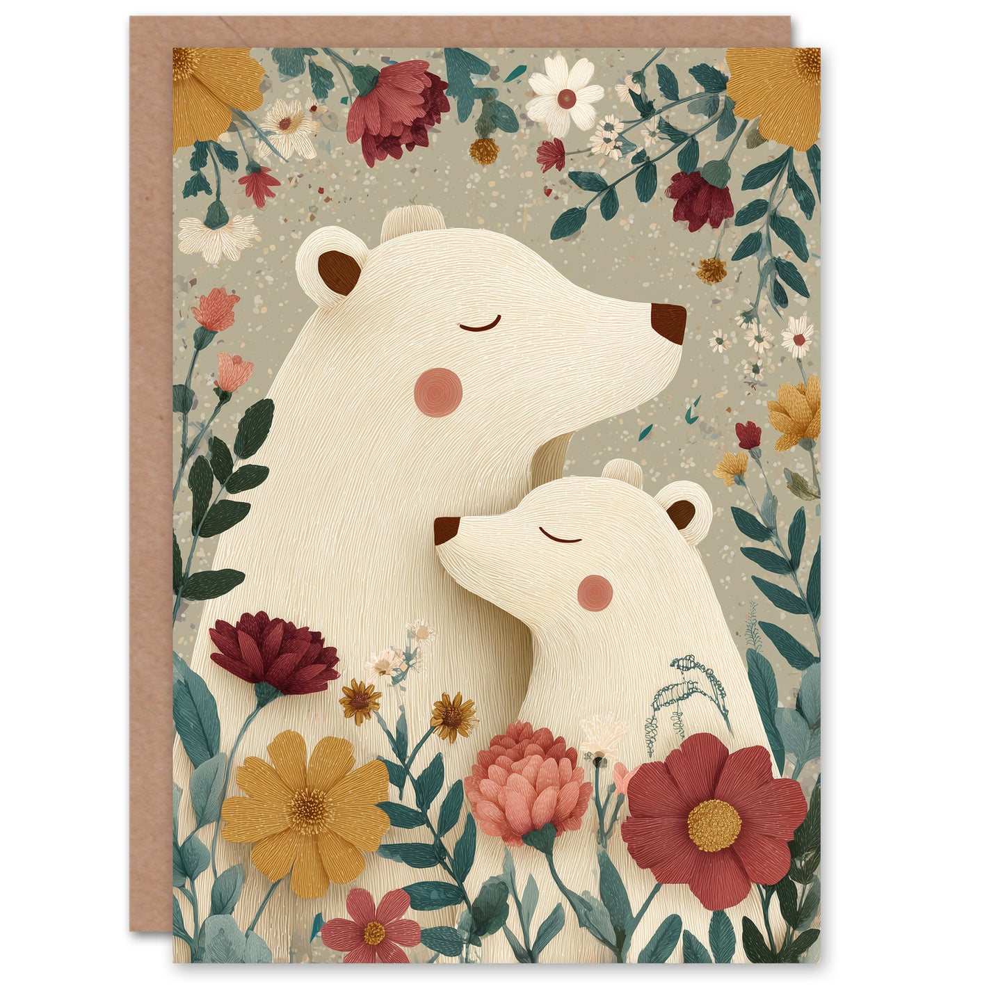 Happy Mother's Day Card For Mum Floral Bears And Flowers Blank Inside