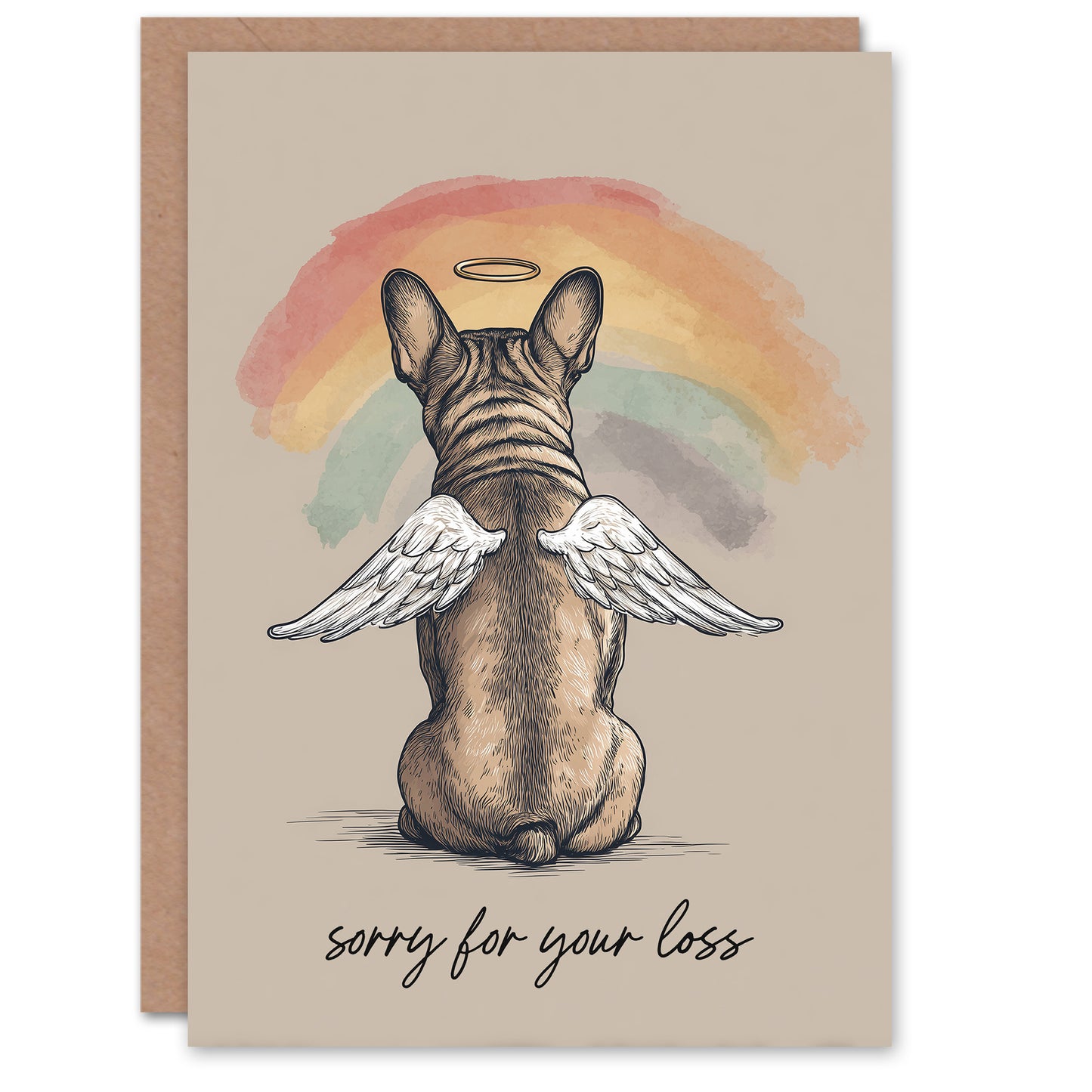 Dog Sympathy Greeting Card – Angel French Bulldog Design, Sorry for Your Loss