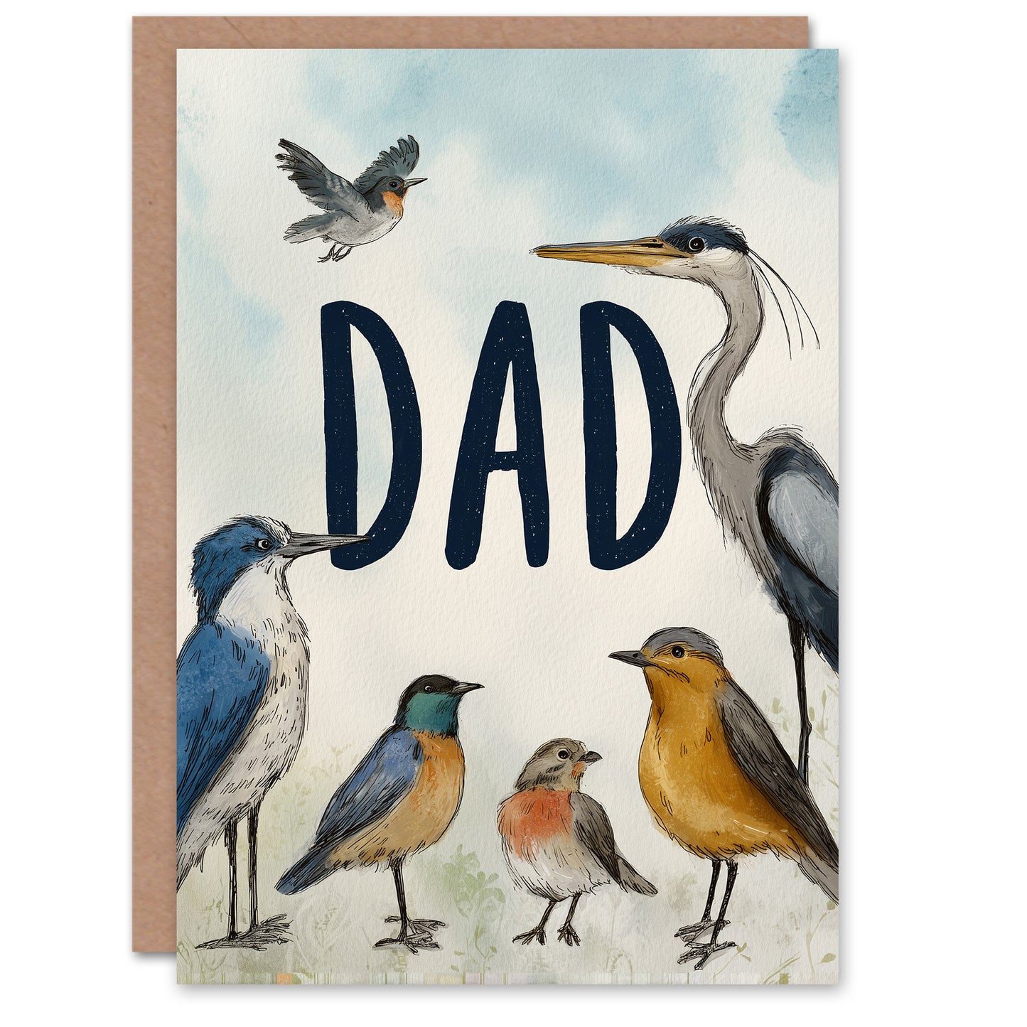 Father's Day Card for Dad Bird Illustration Greeting Card Blank Inside