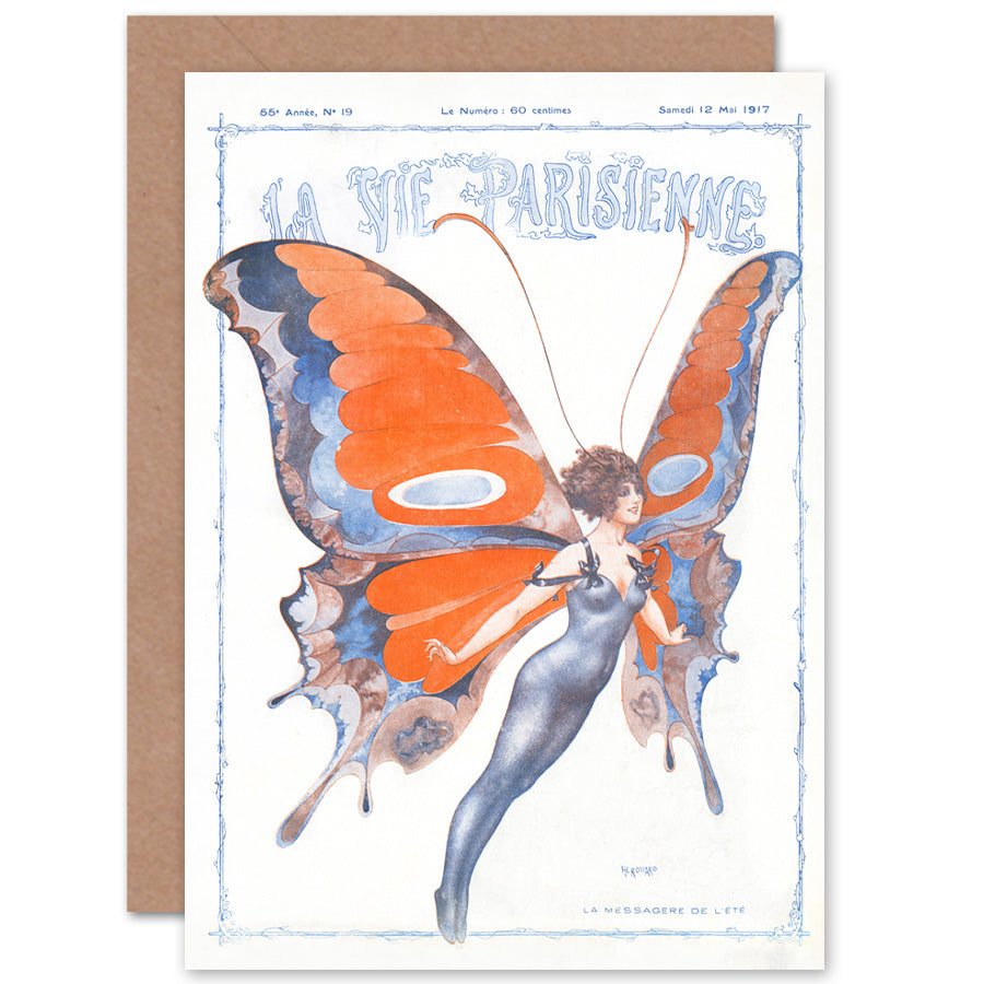 La Vie Parisienne Butterfly French Magazine Cover Greetings Card