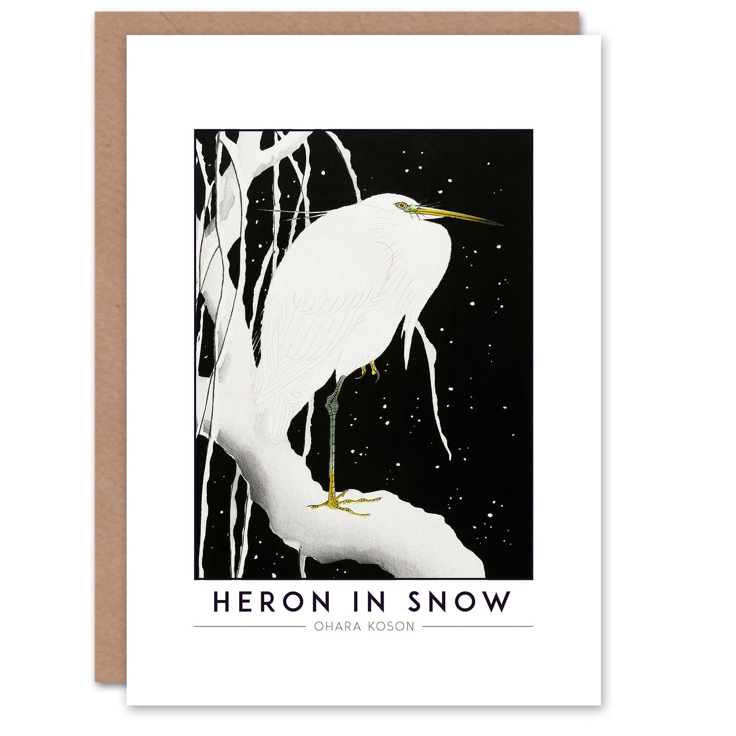 Ohara Koson Heron In Snow Greetings Card