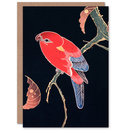 Ito Jakuchu Red Parrot on Tree Branch Japanese Greetings Card