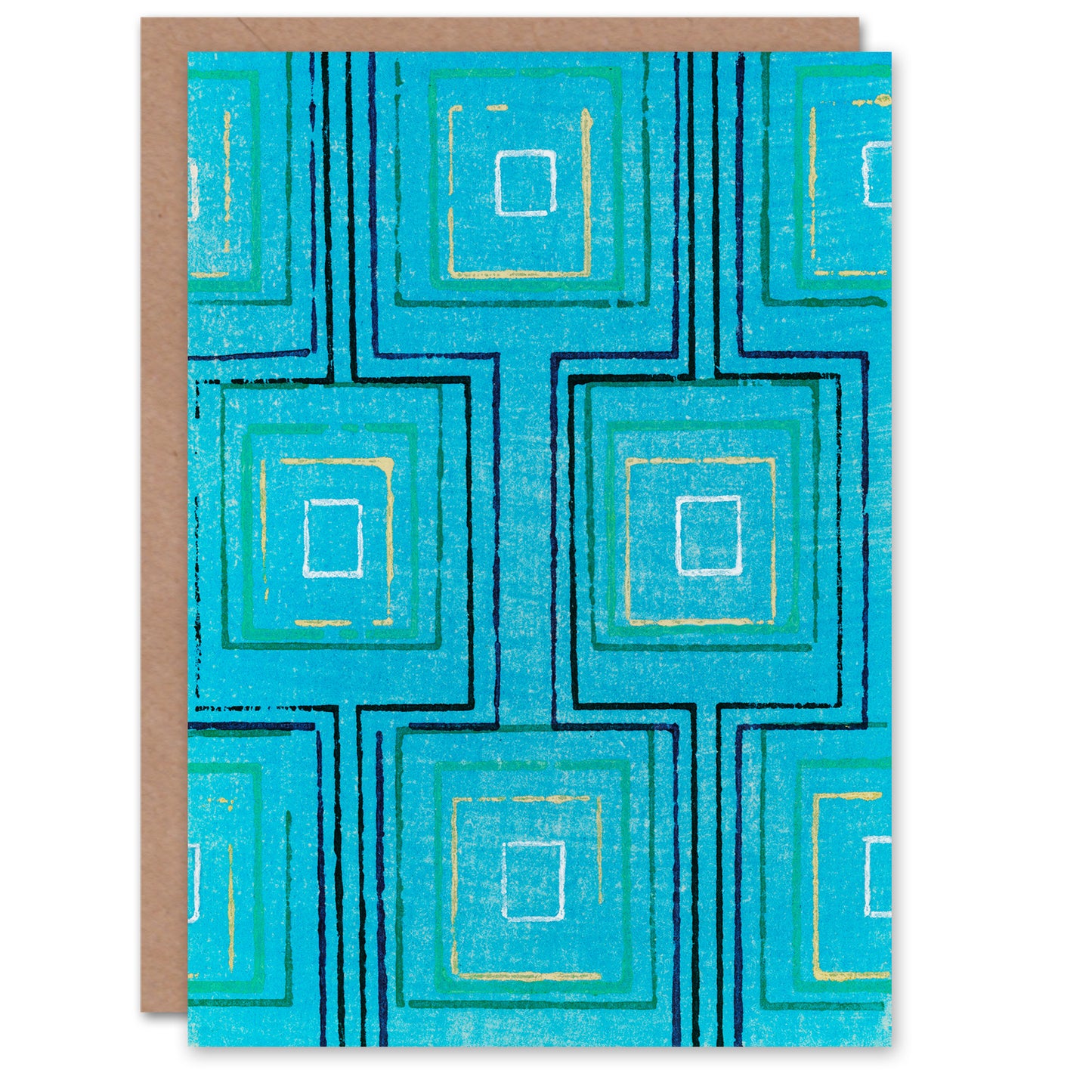 Furuya Korin Japanese Squares Geometric Blue Pattern Greetings Card