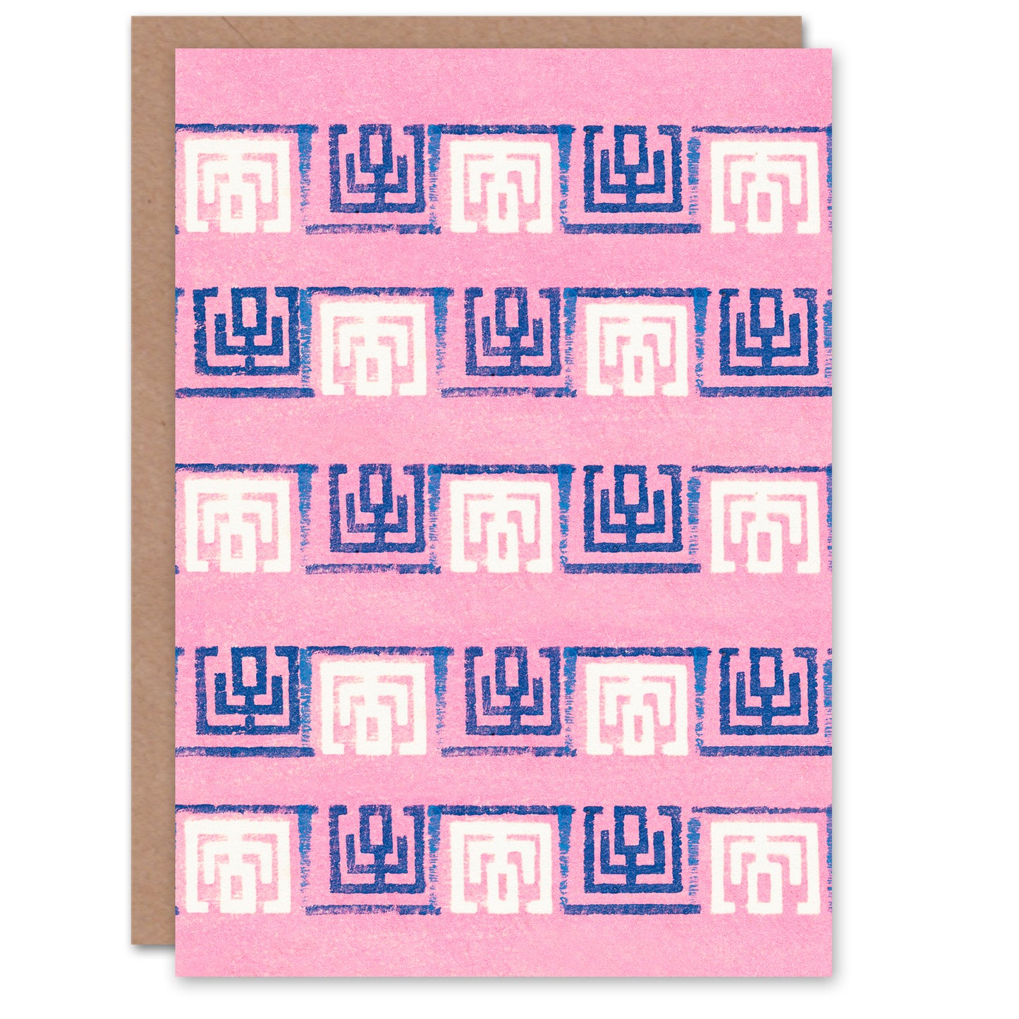 Furuya Korin Japanese Pink Blue Geometric Pattern Greetings Card