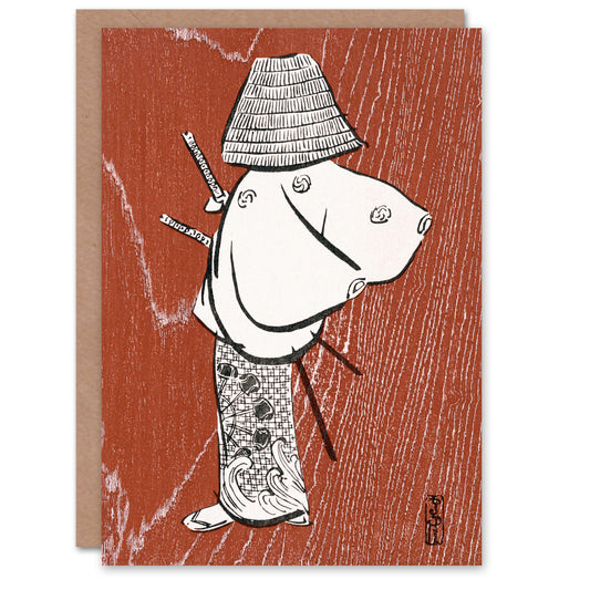 Kamisaka Sekka Samurai 1920 Vintage Japanese Greetings Card