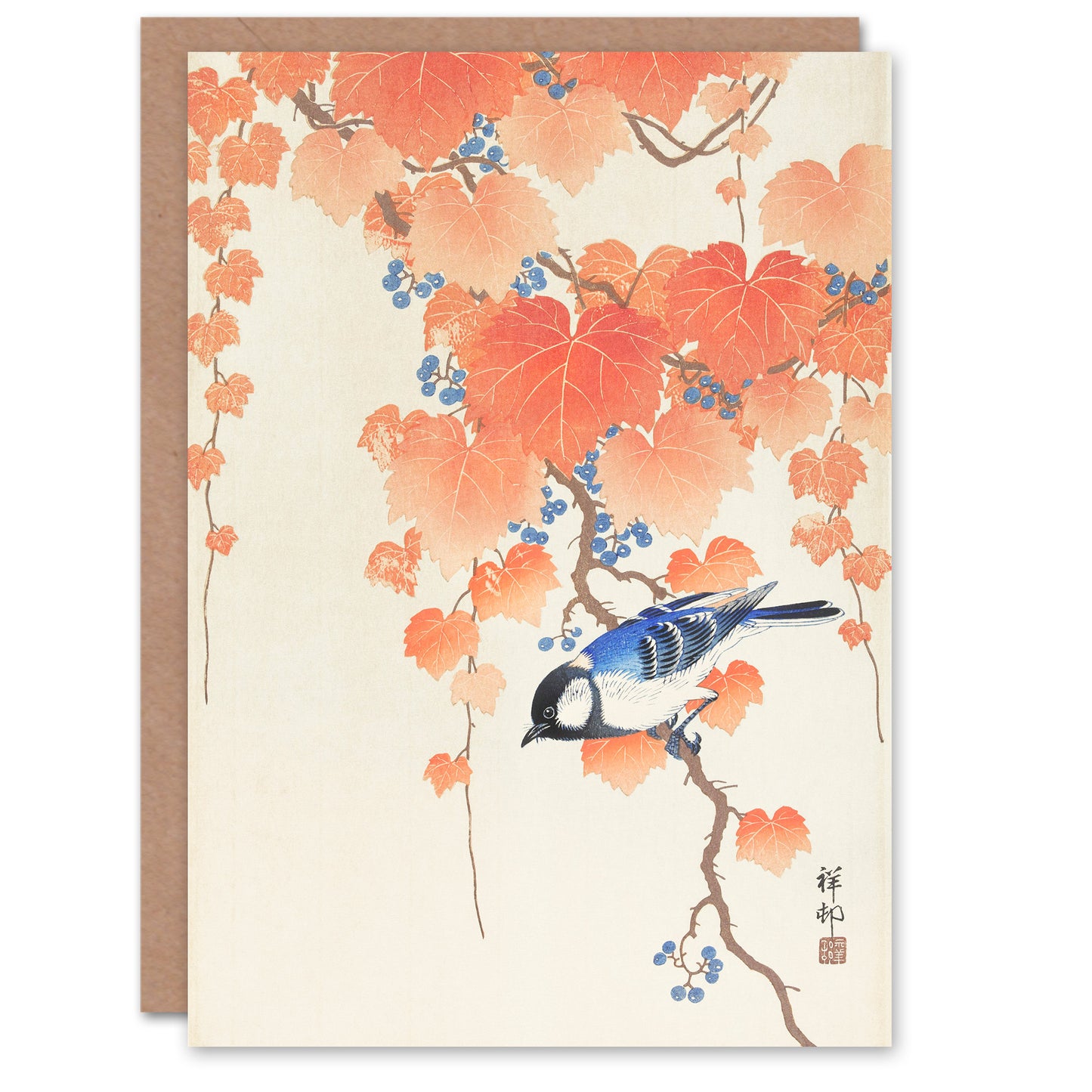 Ohara Koson Japanese Great Tit On Paulownia Branch Greetings Card