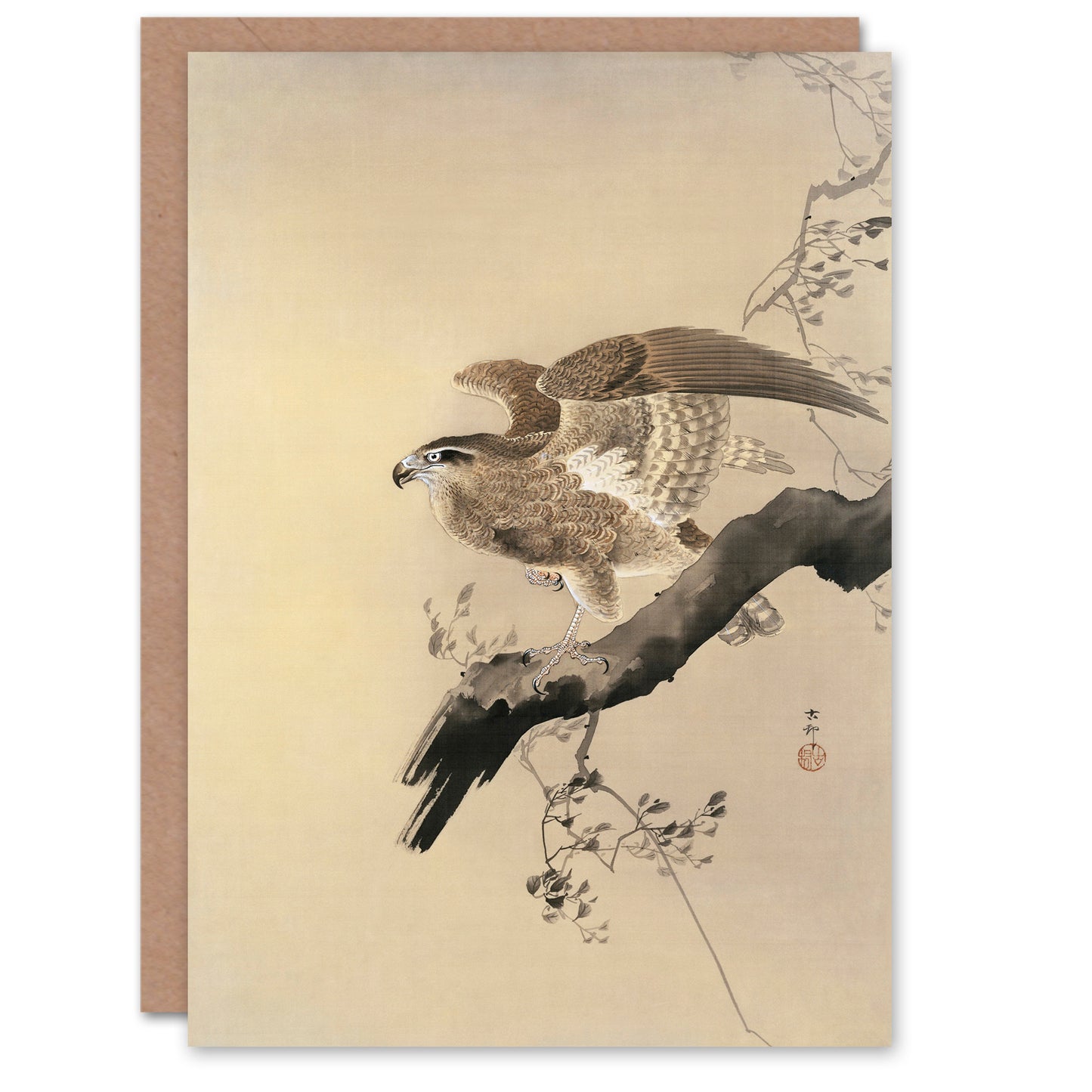 Ohara Koson Japanese Hawk Bird of Prey on Tree Branch Greetings Card