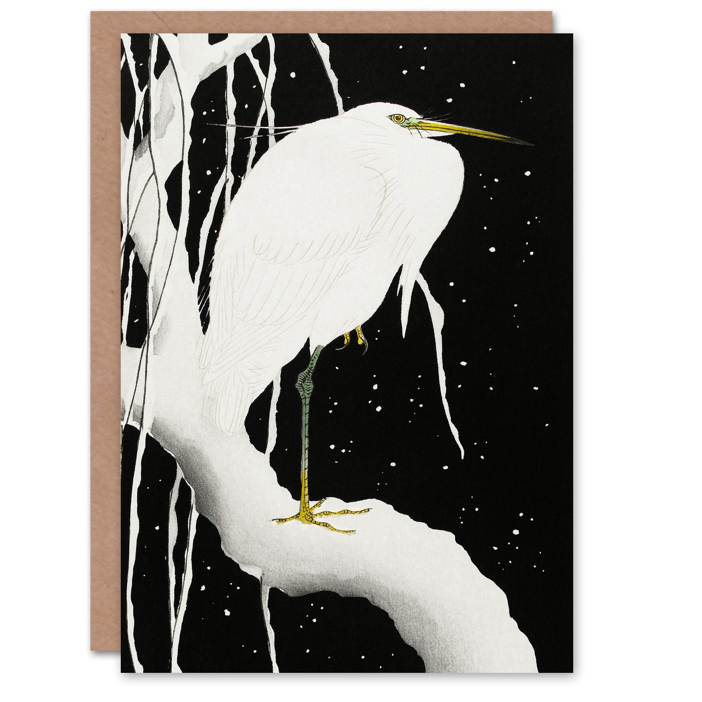 Ohara Koson Japanese Heron In Snow Covered Tree Branch Greetings Card