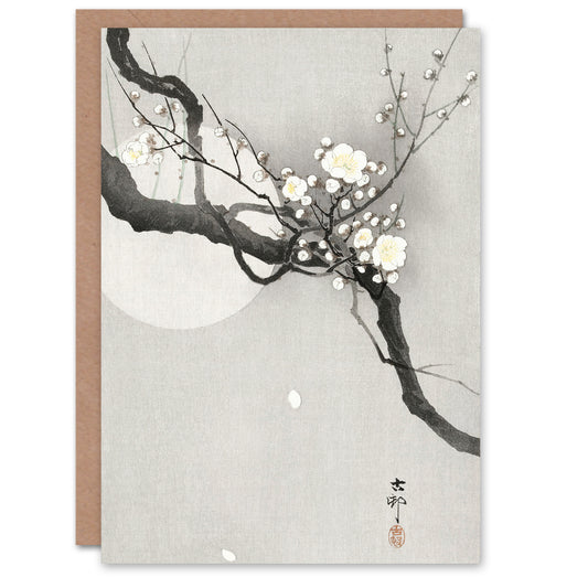 Ohara Koson Japanese Plum Blossom And Full Moon Greetings Card