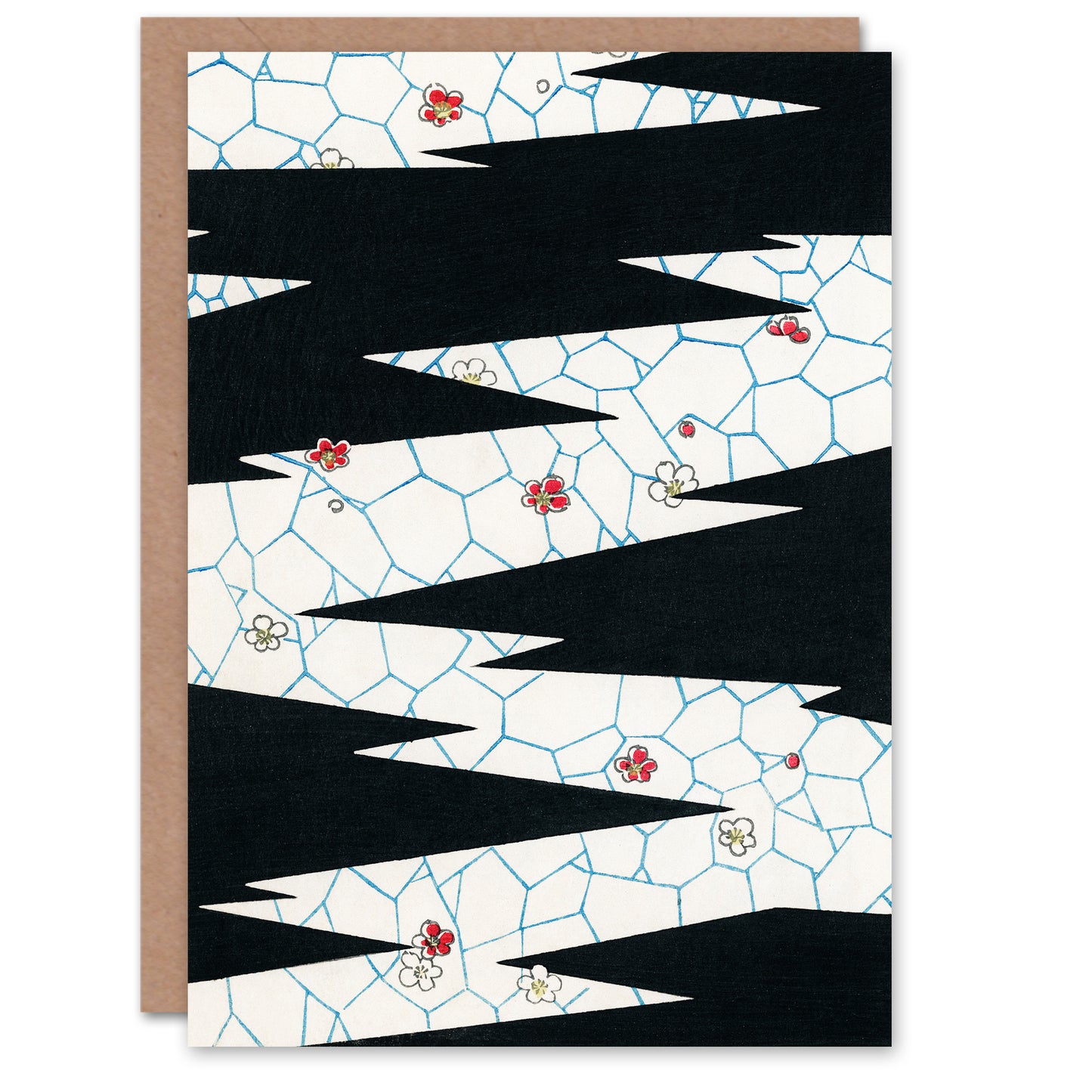 Shin Bijutsukai Japanese Flowers On Footpath Pattern Greetings Card