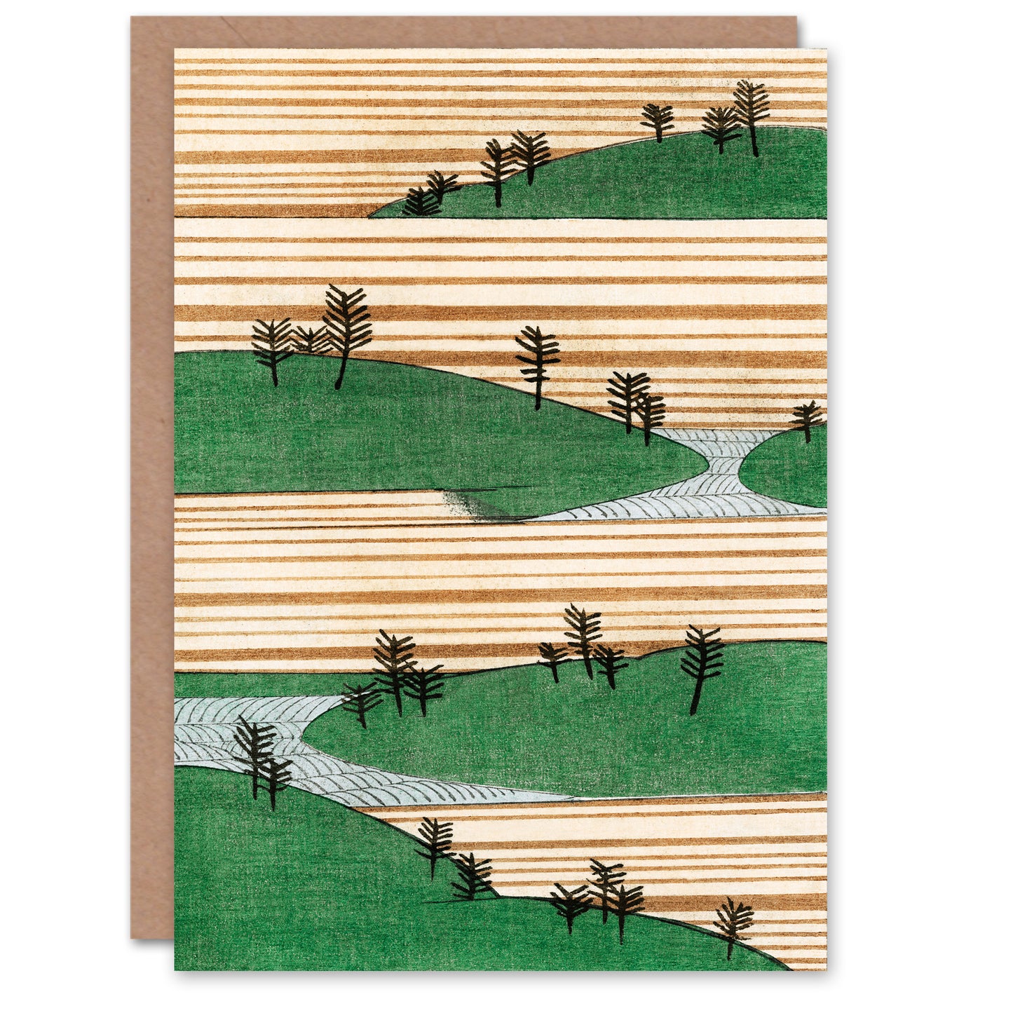 Shin Bijutsukai Japanese Landscape With Hills Pattern Greetings Card