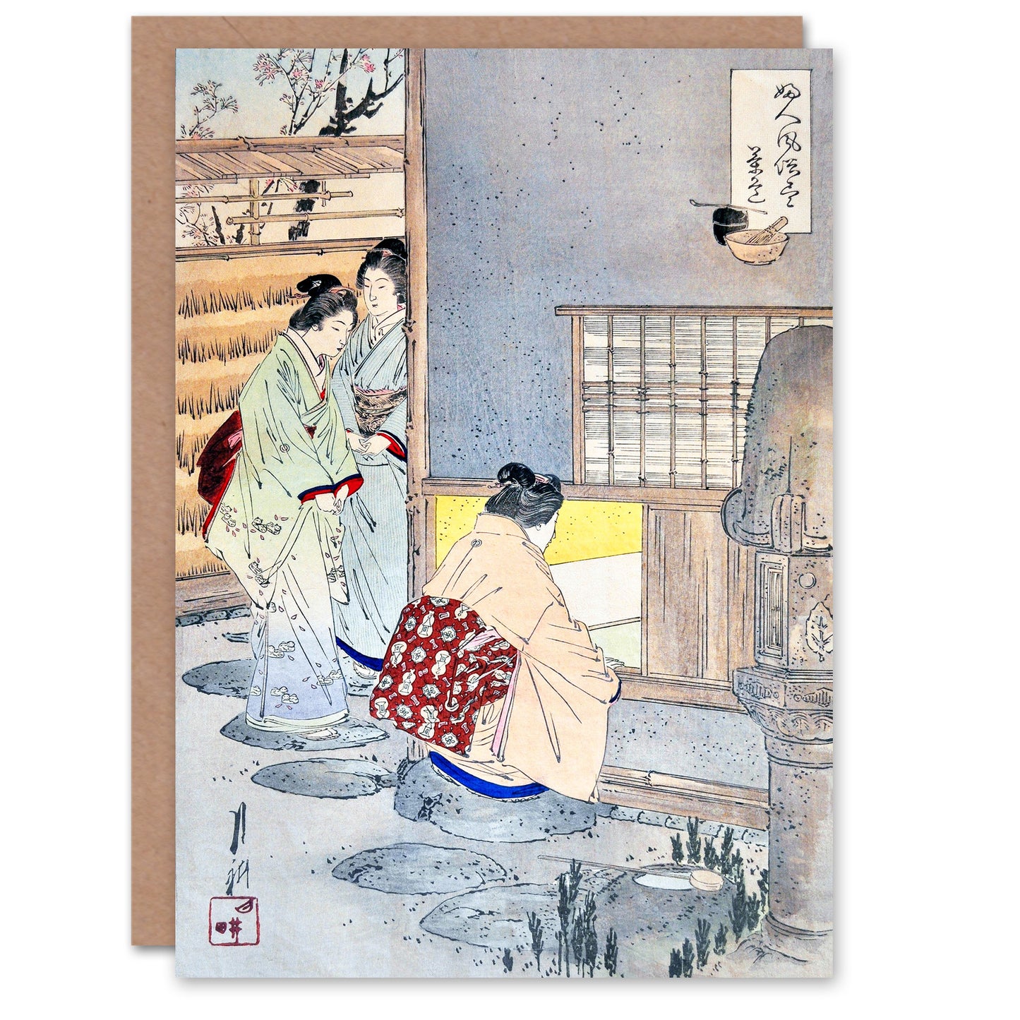 Ogata Gekko Japanese Women Tea Gathering at Teahouse Greetings Card