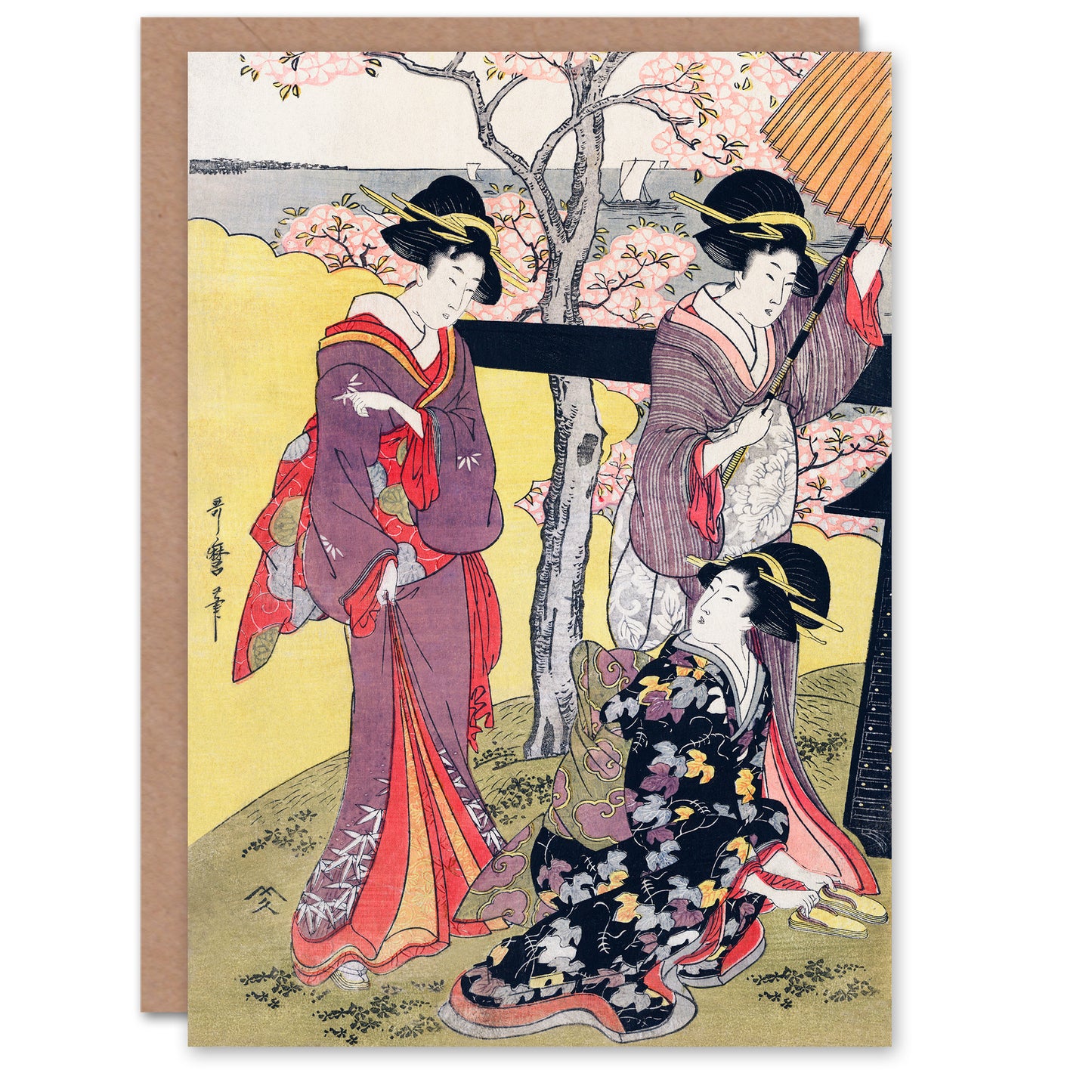 Utamaro Kitagawa Japanese Cherry Blossom Viewing At Gotenyama Greetings Card