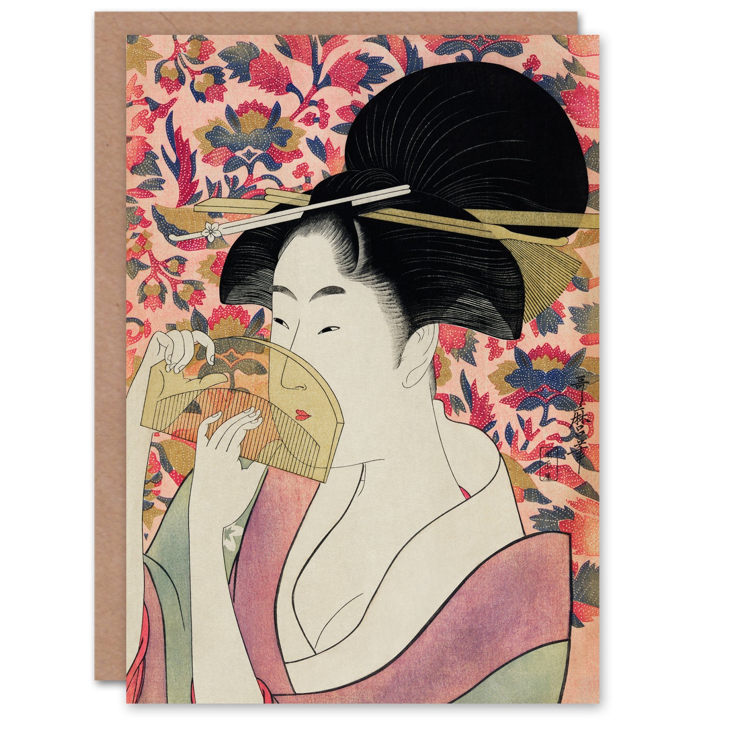 Utamaro Kitagawa Japanese Woman With A Comb Portrait Greetings Card