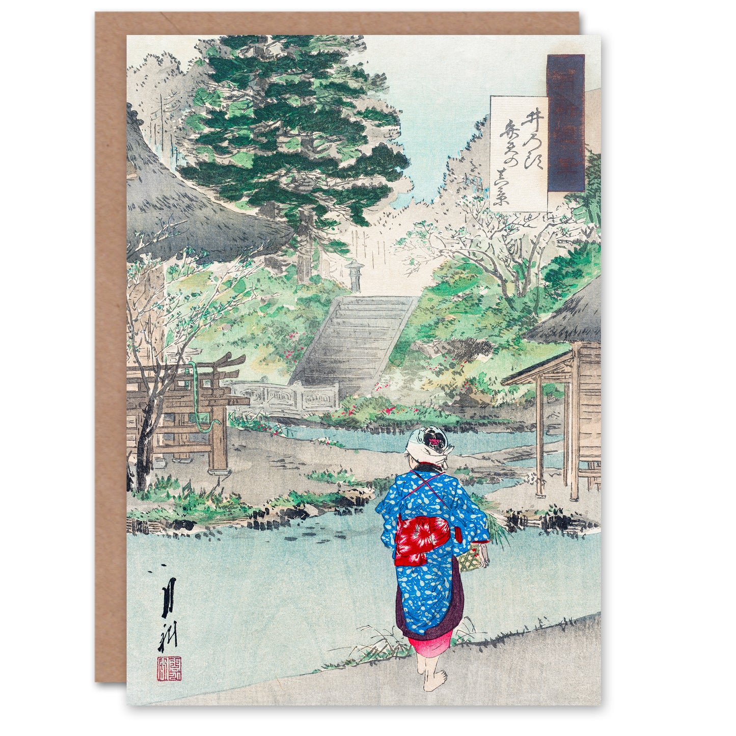 Ogata Gekko Japanese View Of Benten At Inokashira Greetings Card