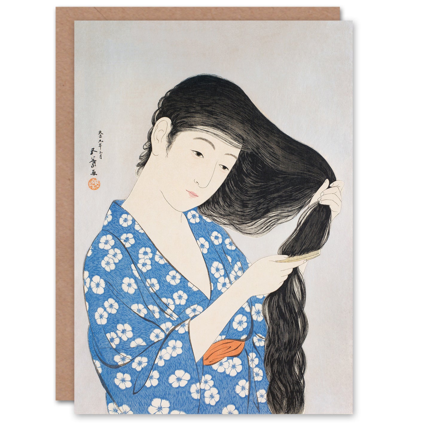 Goyo Hashiguchi Japanese Woman Combing Her Hair Greetings Card