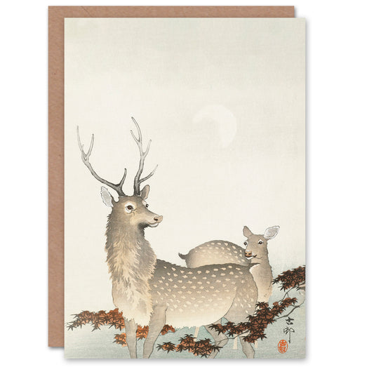 Ohara Koson Couple Of Deer Vintage Japanese Greetings Card