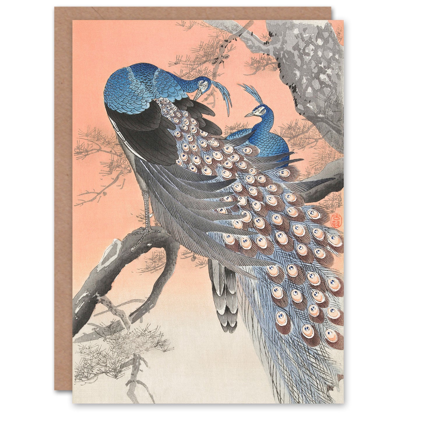 Ohara Koson Two Peacocks On a Tree Branch Greetings Card
