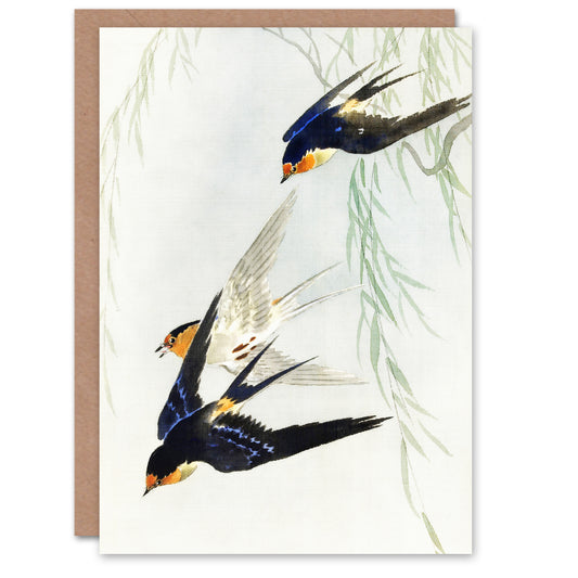 Ohara Koson Swallows Three Birds In Full Flight Greetings Card