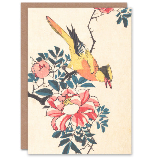 Utagawa Hiroshige Eastern Grey Wagtail And Rose Greetings Card