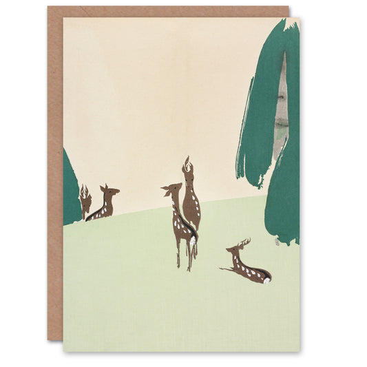 Kamisaka Sekka Deer Forest Vintage Japanese Greetings Card