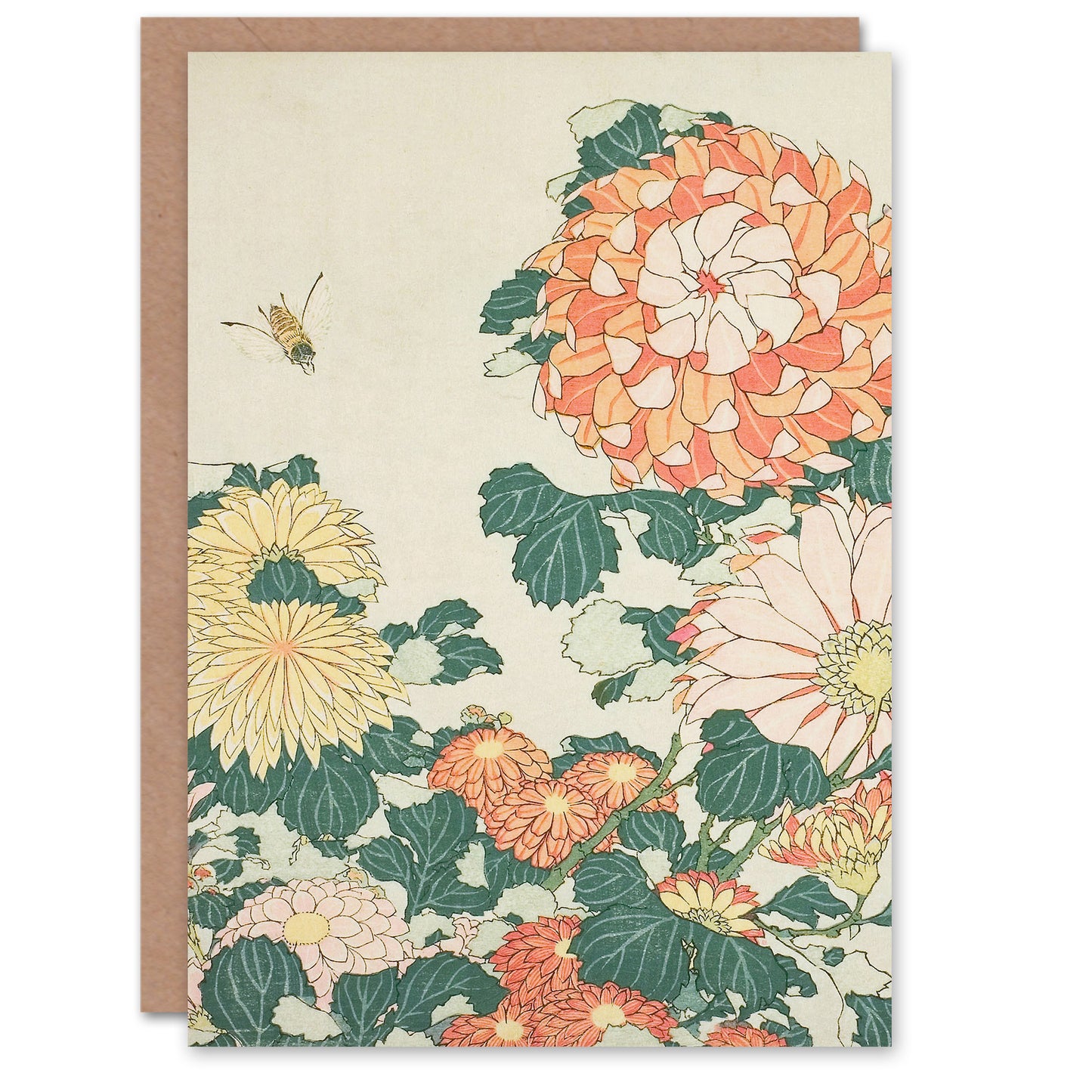 Katsushika Hokusai Chrysanthemums And Bees Greetings Card