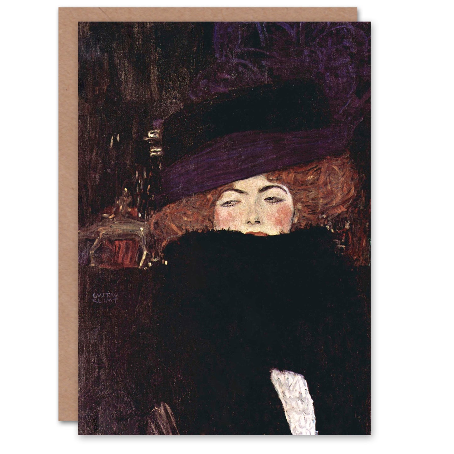 Gustav Klimt Lady With Hat and Feather Boa Greetings Card
