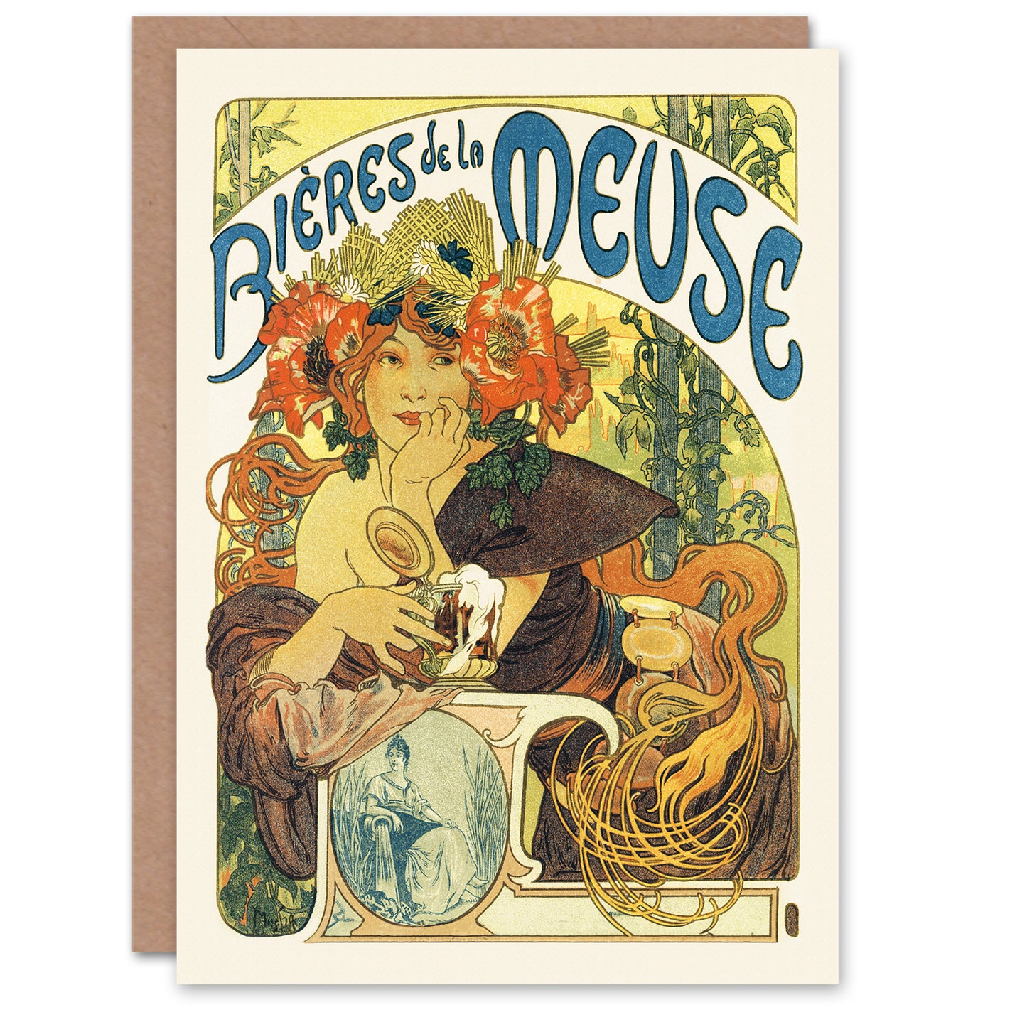 Alphonse Mucha Bieres de la Meuse Art Nouveau Greetings Card