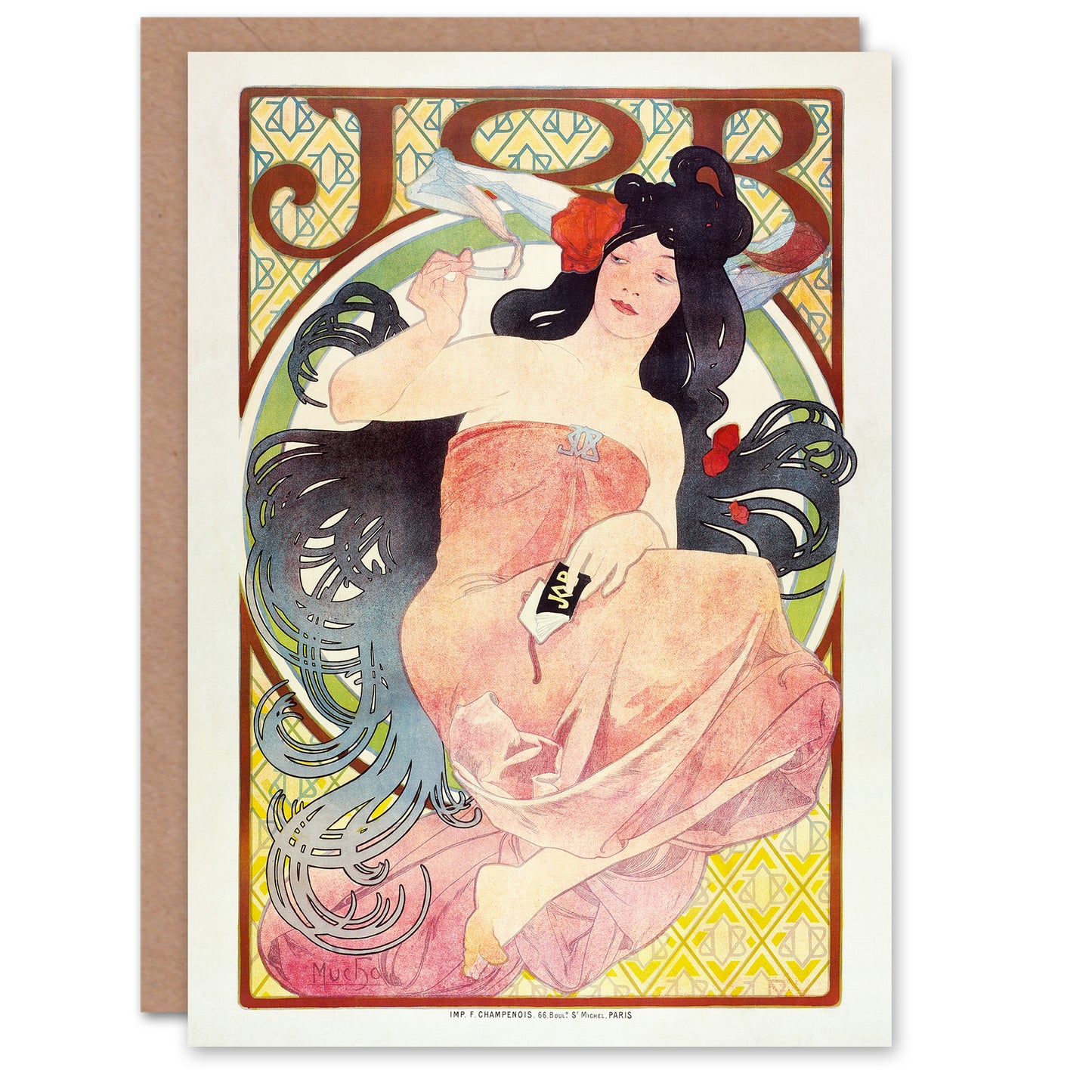 Alphonse Mucha Art Nouveau Vintage Job Paper Advert Greetings Card