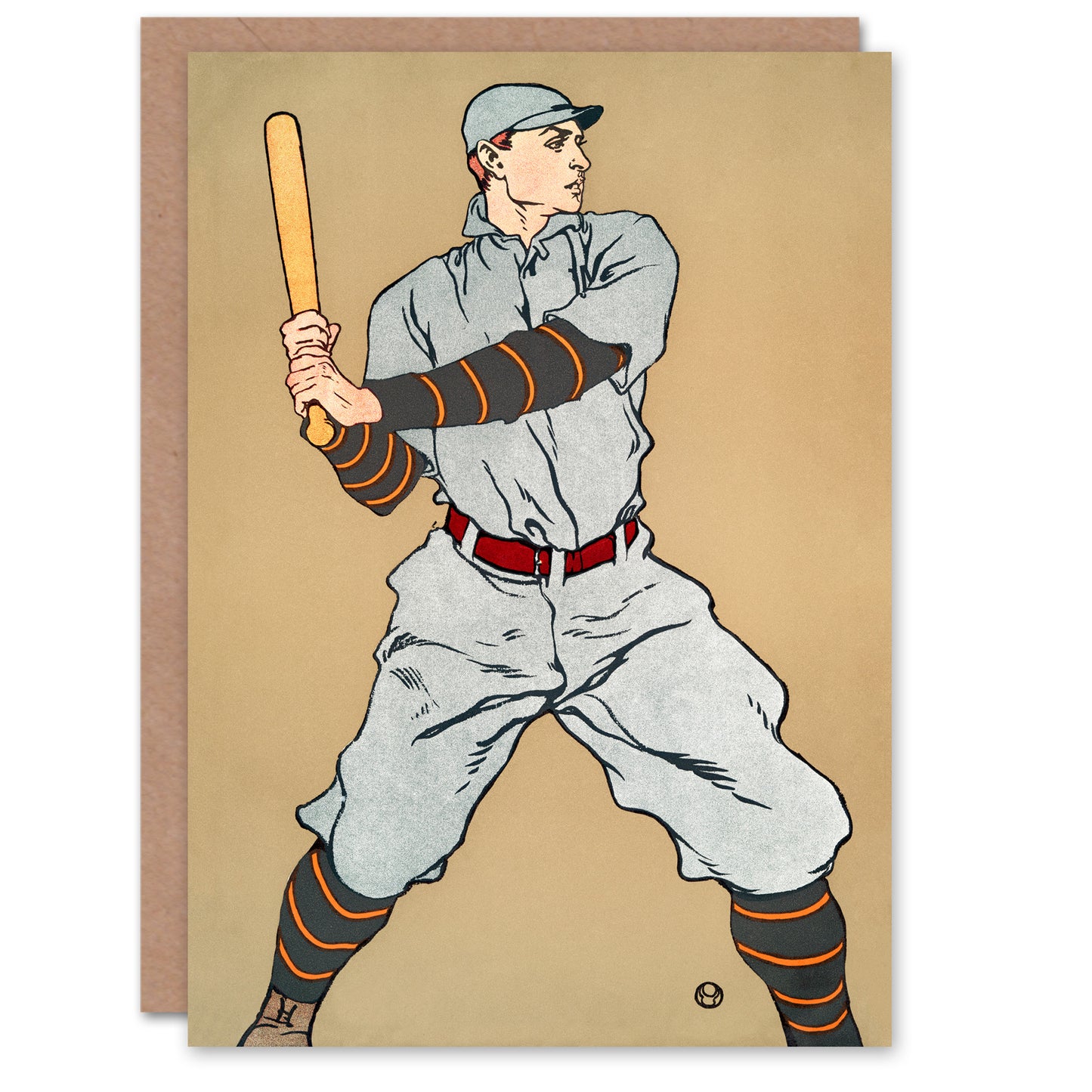 Edward Penfield Vintage Baseball Player Drawing Greetings Card