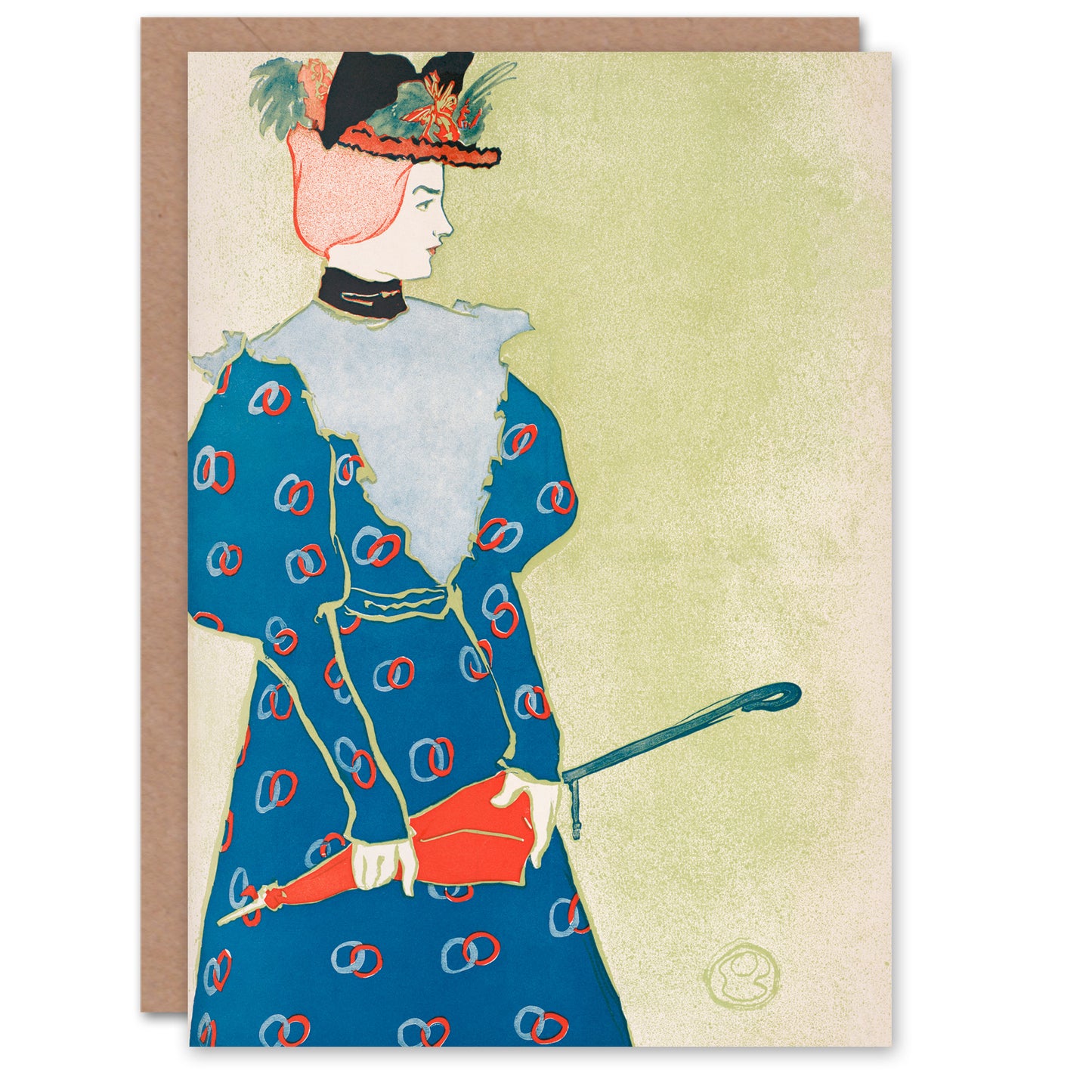 Edward Penfield Woman Holding Umbrella Painting Greetings Card