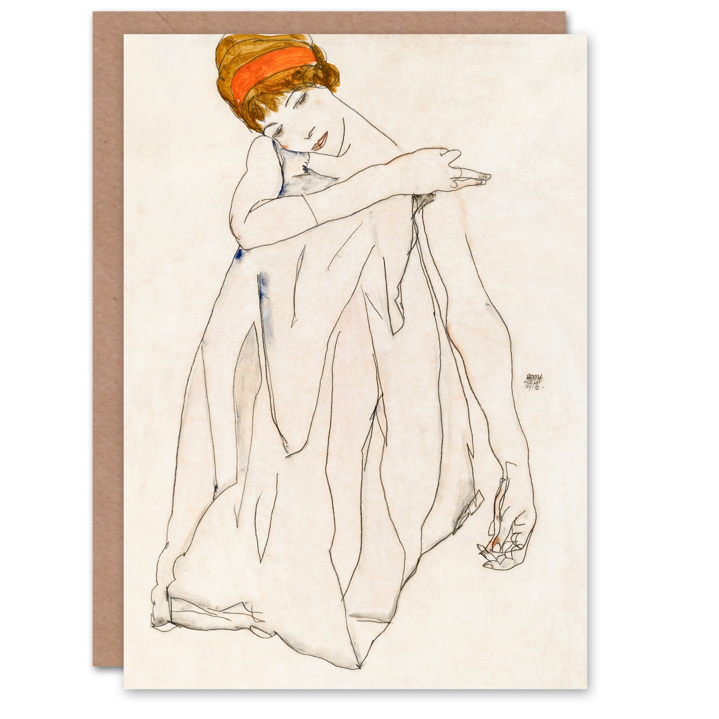 Egon Schiele Female Dancer Line Art Drawing Greetings Card