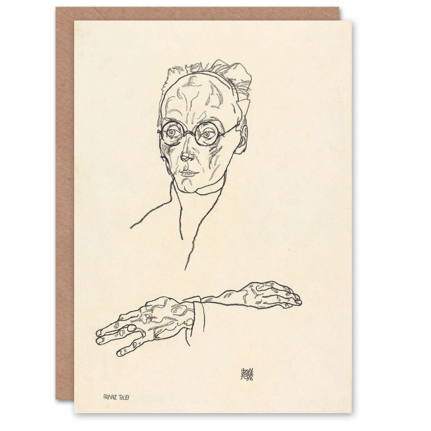Egon Schiele Franz Blei Line Art Portrait Greetings Card