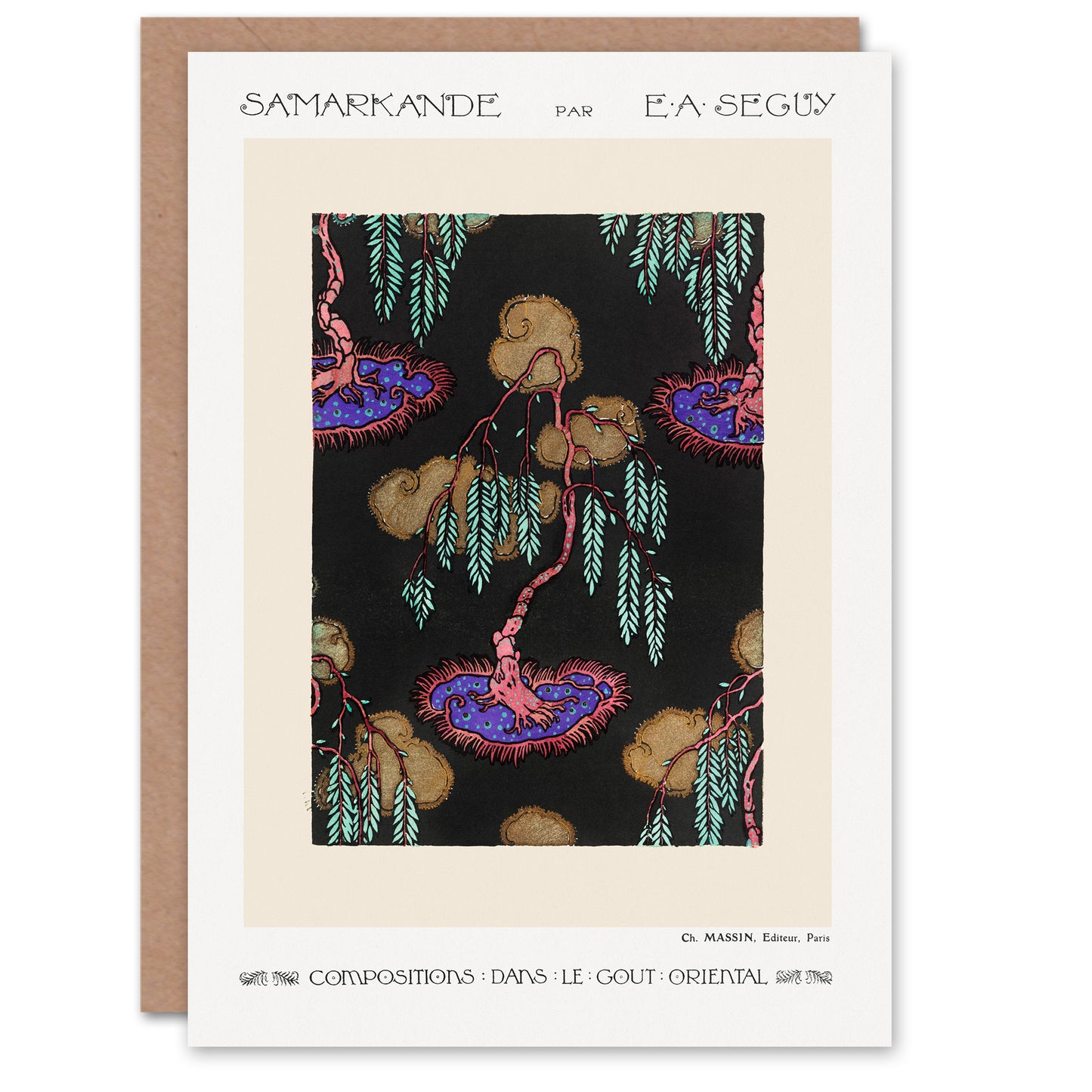 Eugene Seguy Tree Vibrant Pochoir Pattern Greetings Card