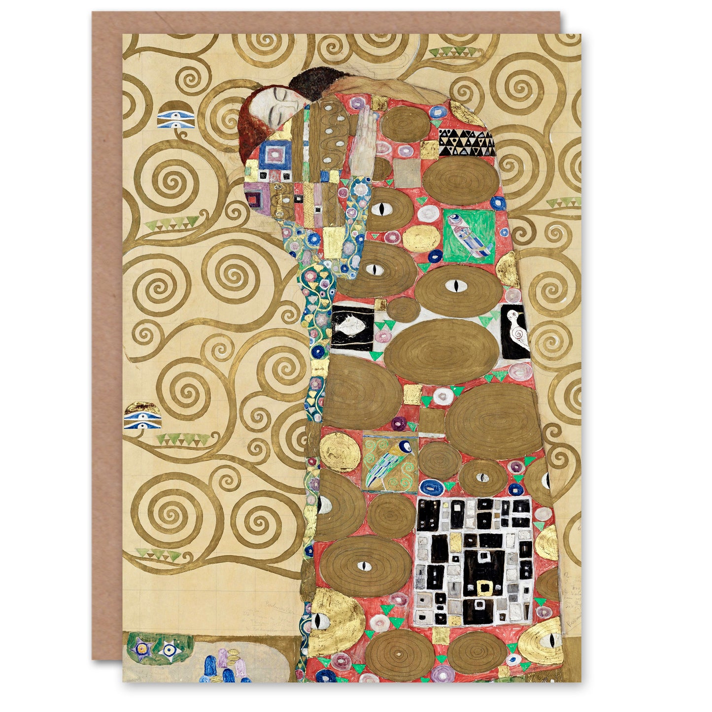 Gustav Klimt Fulfillment Lovers Embrace Painting Greetings Card