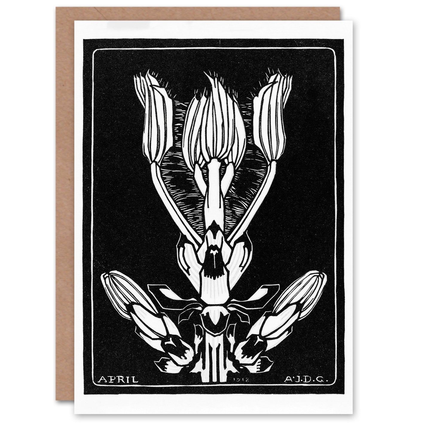 Julie de Graag April Flower Vintage Black and White Greetings Card