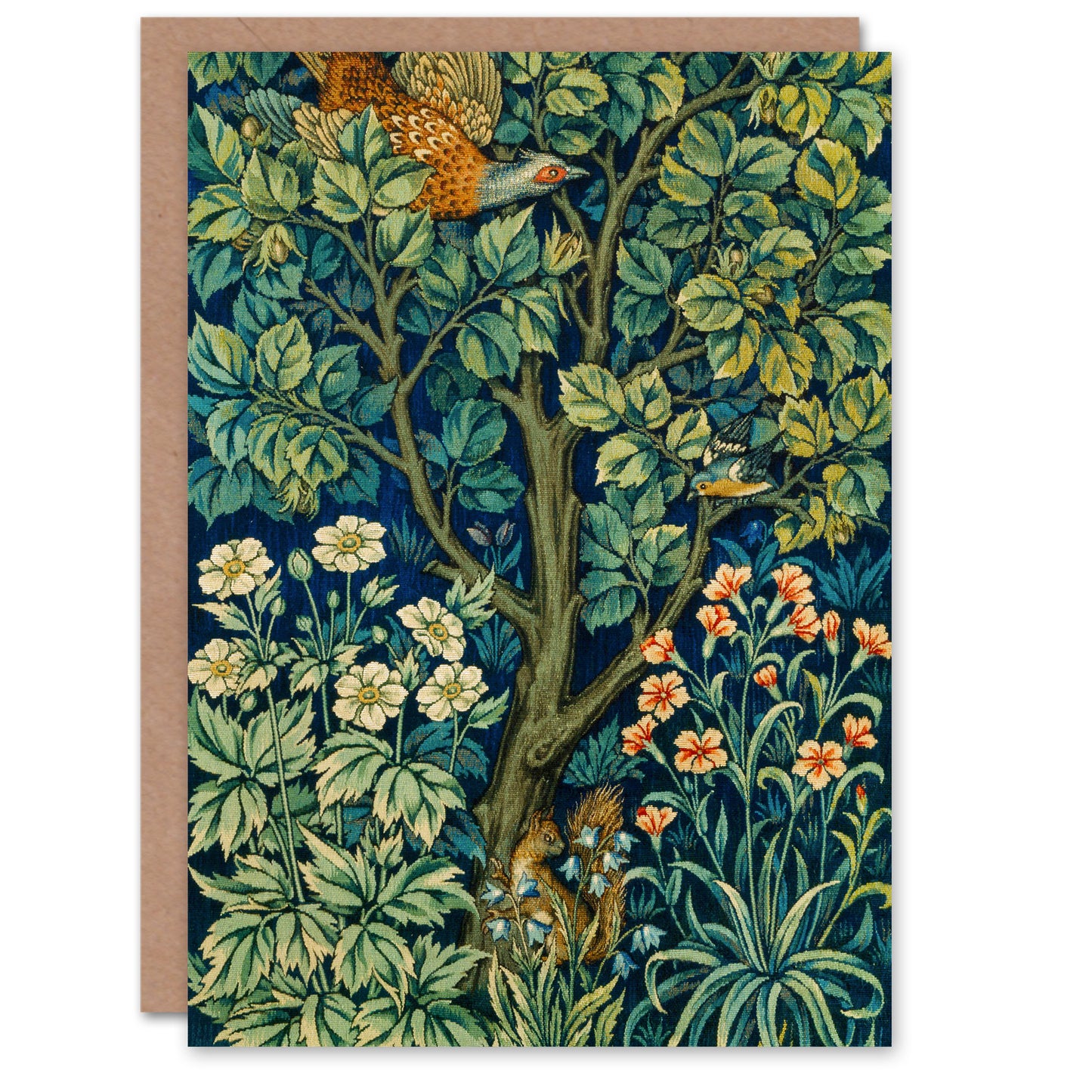 William Morris Cock Pheasant and Squirrel Greetings Card