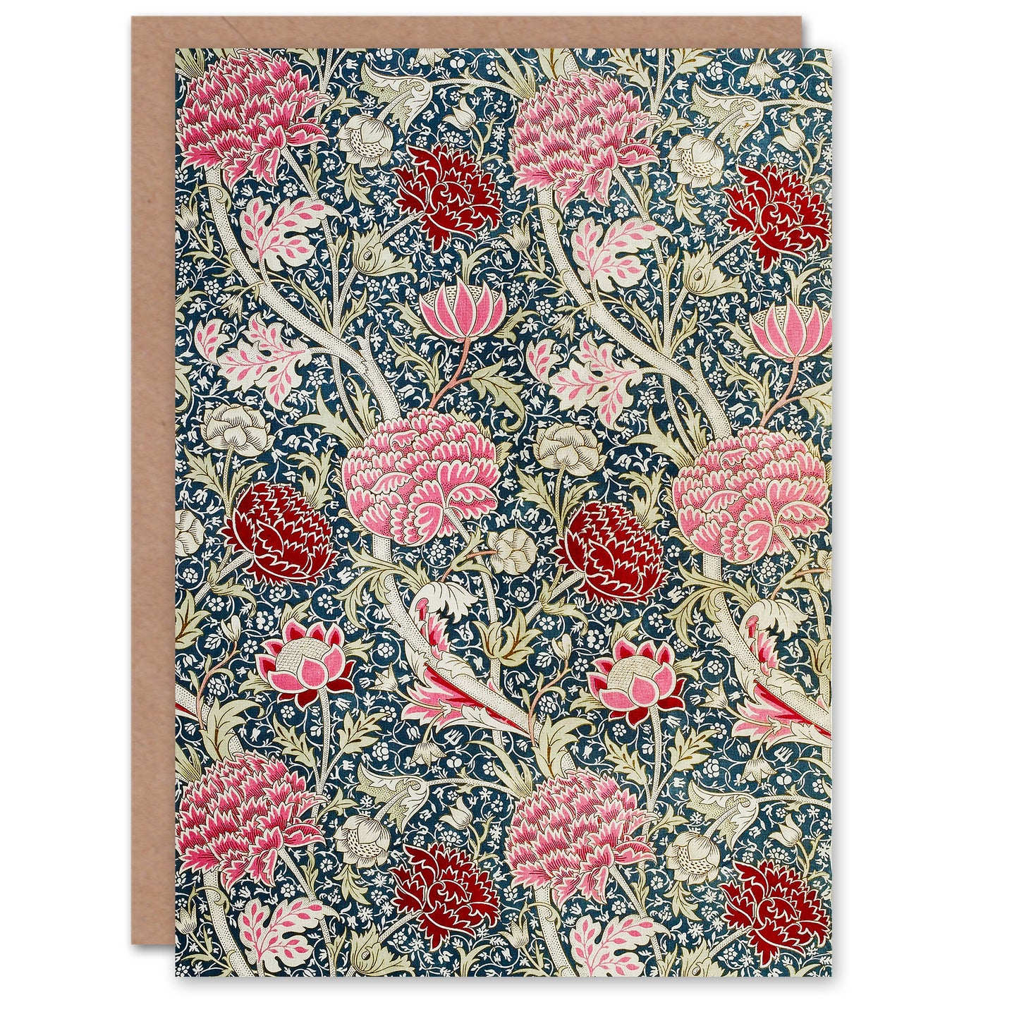 William Morris Cray Floral Pattern Pink Blue Greetings Card