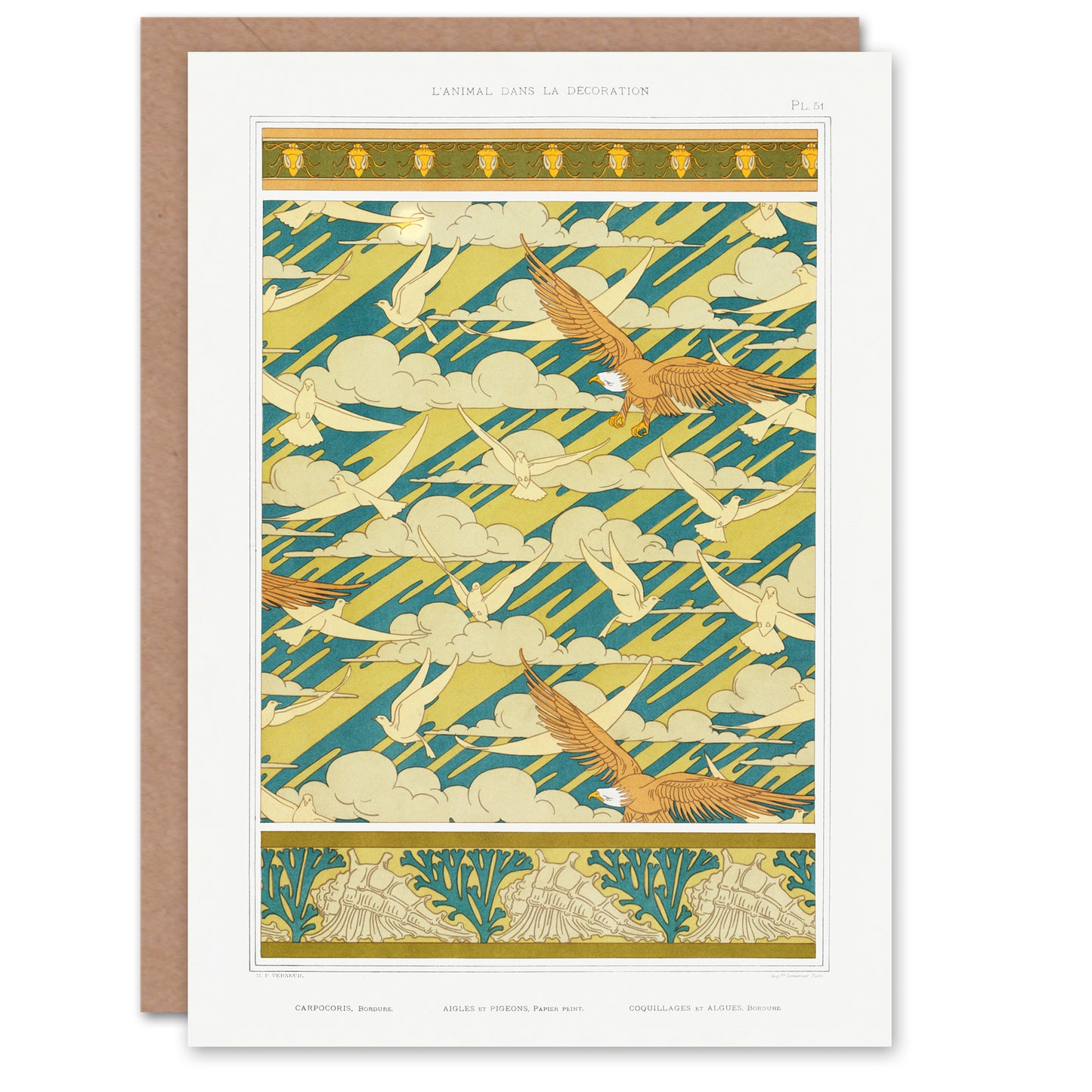 Maurice Pillard Verneuil Eagles Doves and Sea Shell Patterns Greetings Card